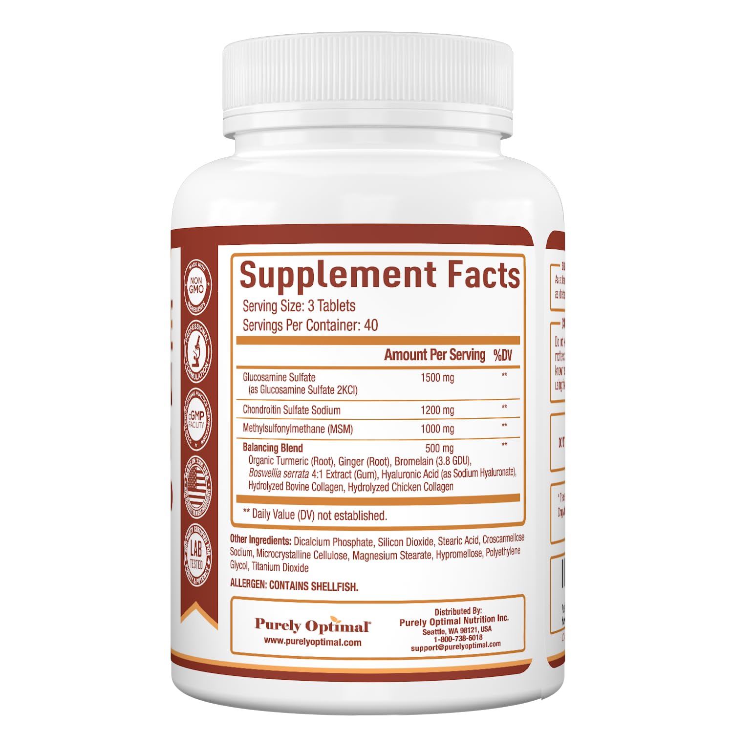 Foto 7 pulgar | Suplemento De Glucosamina Condroitina Msm De Purely Optimal 120 Tabletas - Venta Internacional.