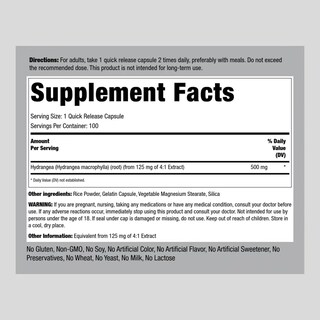 Foto 2 | Suplemento Piping Rock Hydrangea Root 500 Mg 100 Cápsulas - Venta Internacional.