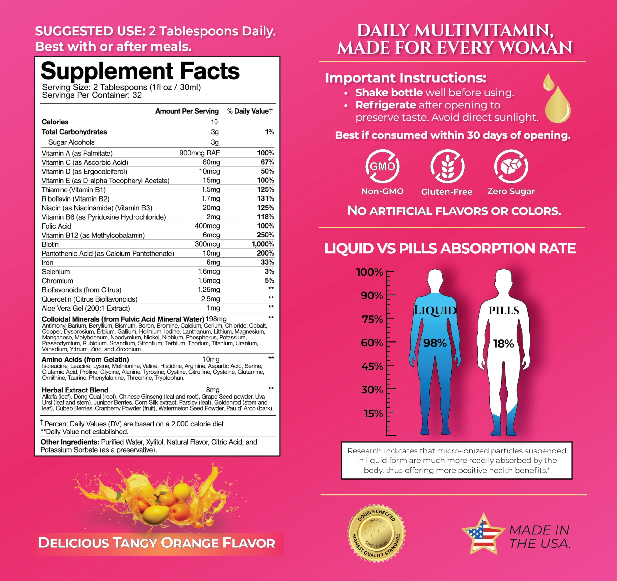 Foto 3 pulgar | Multivitamínico Líquido Tropical Oasis Para Mujer, 32 Dosis, Sin Azúcar - Venta Internacional.