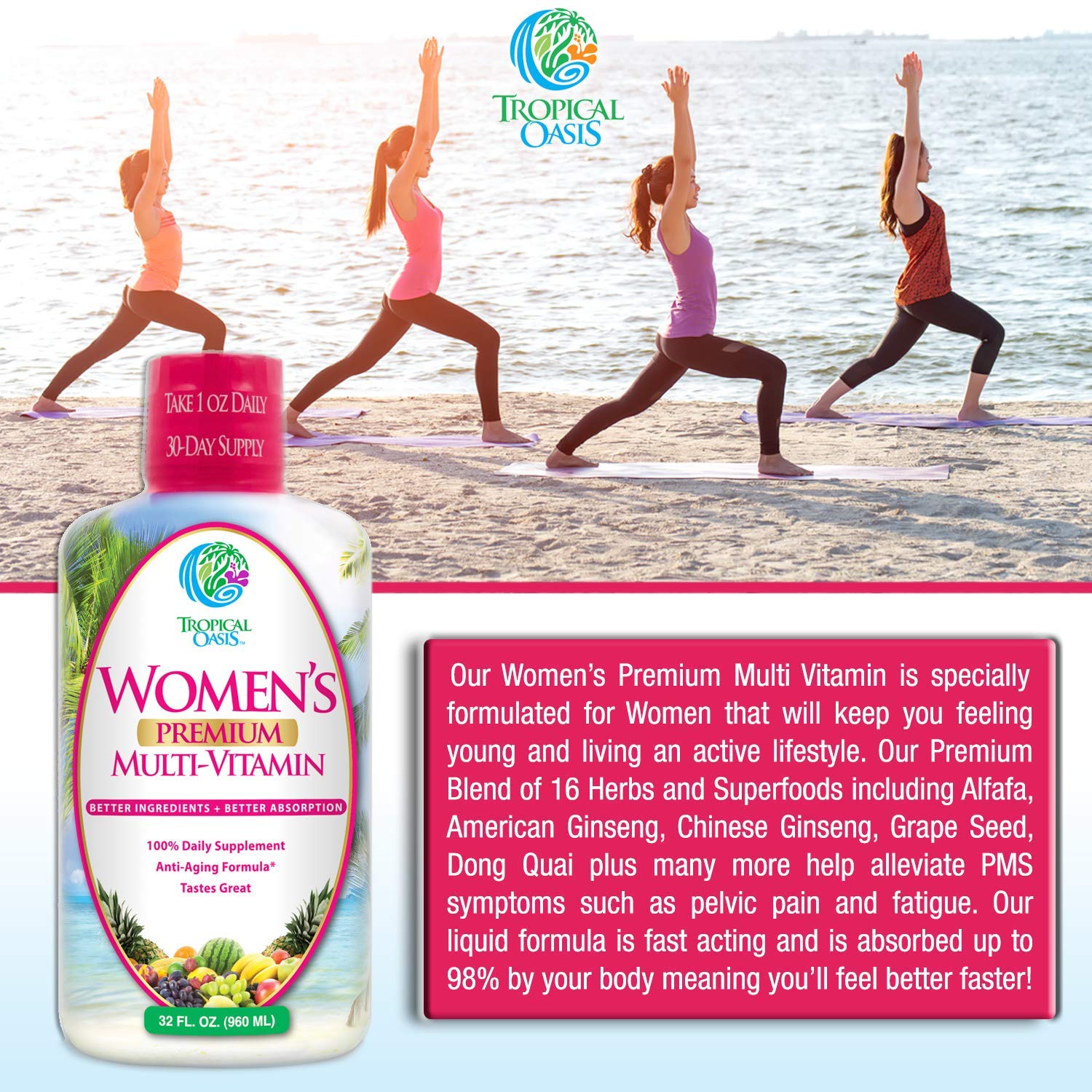 Foto 4 pulgar | Multivitamínico Líquido Tropical Oasis Para Mujer, 32 Dosis, Sin Azúcar - Venta Internacional.