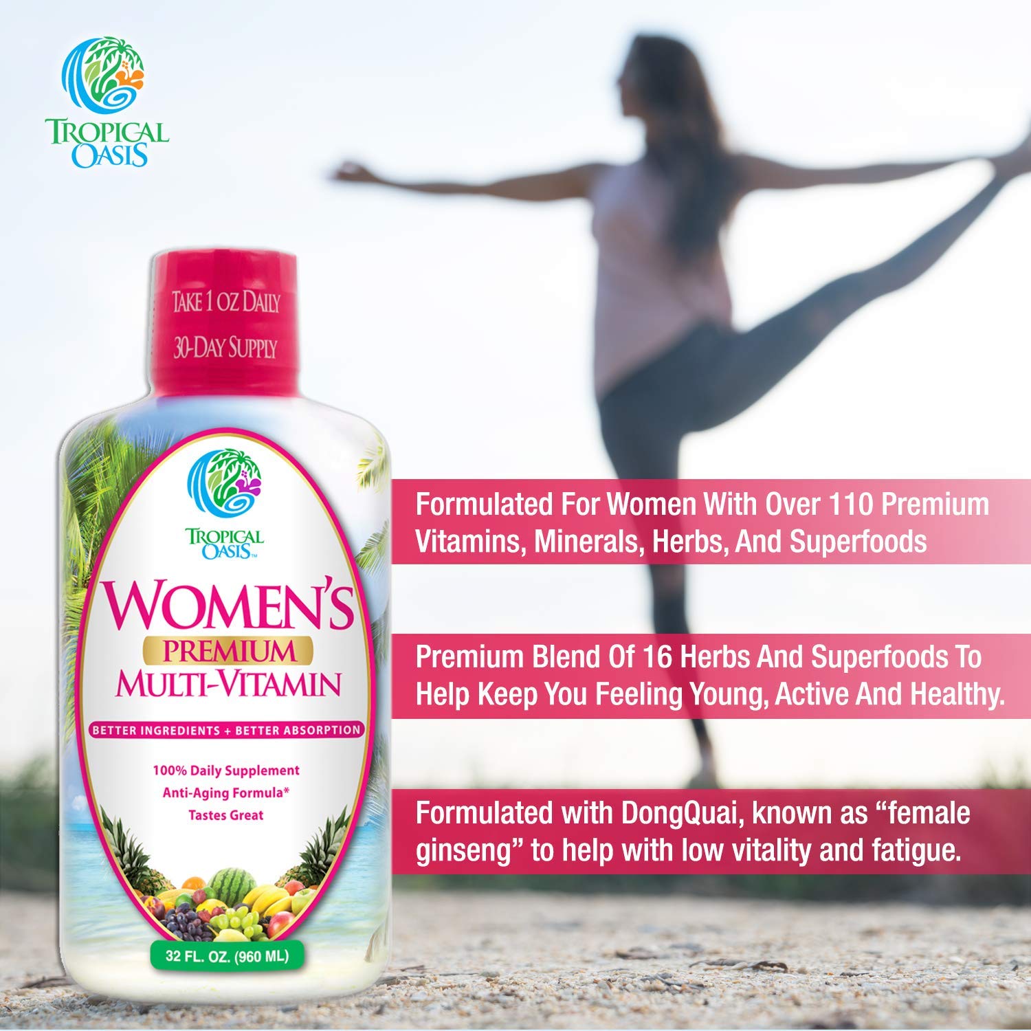 Foto 5 pulgar | Multivitamínico Líquido Tropical Oasis Para Mujer, 32 Dosis, Sin Azúcar - Venta Internacional.