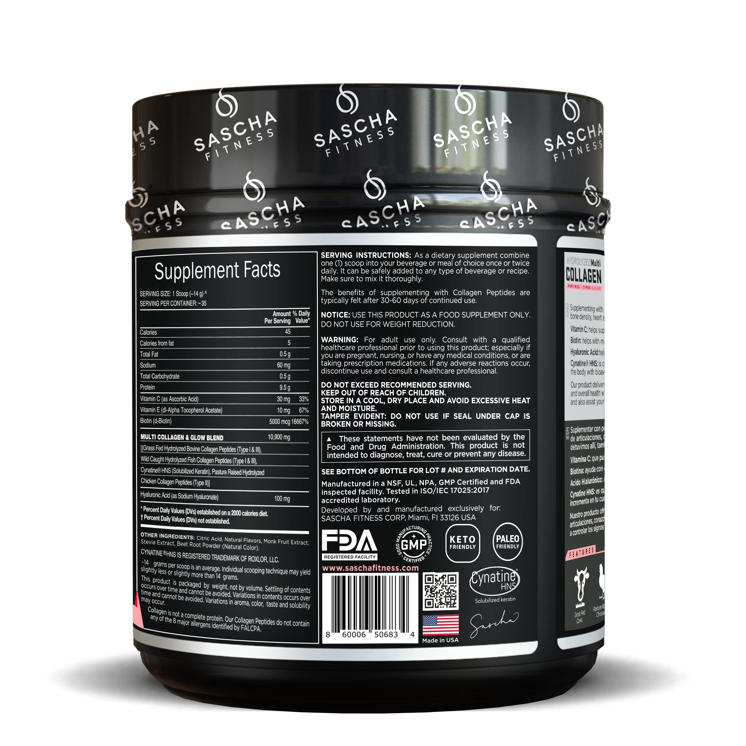 Foto 5 pulgar | Suplemento De Colágeno Sascha Fitness Hydrolized Multi Type 1,2 Y 3 - Venta Internacional.