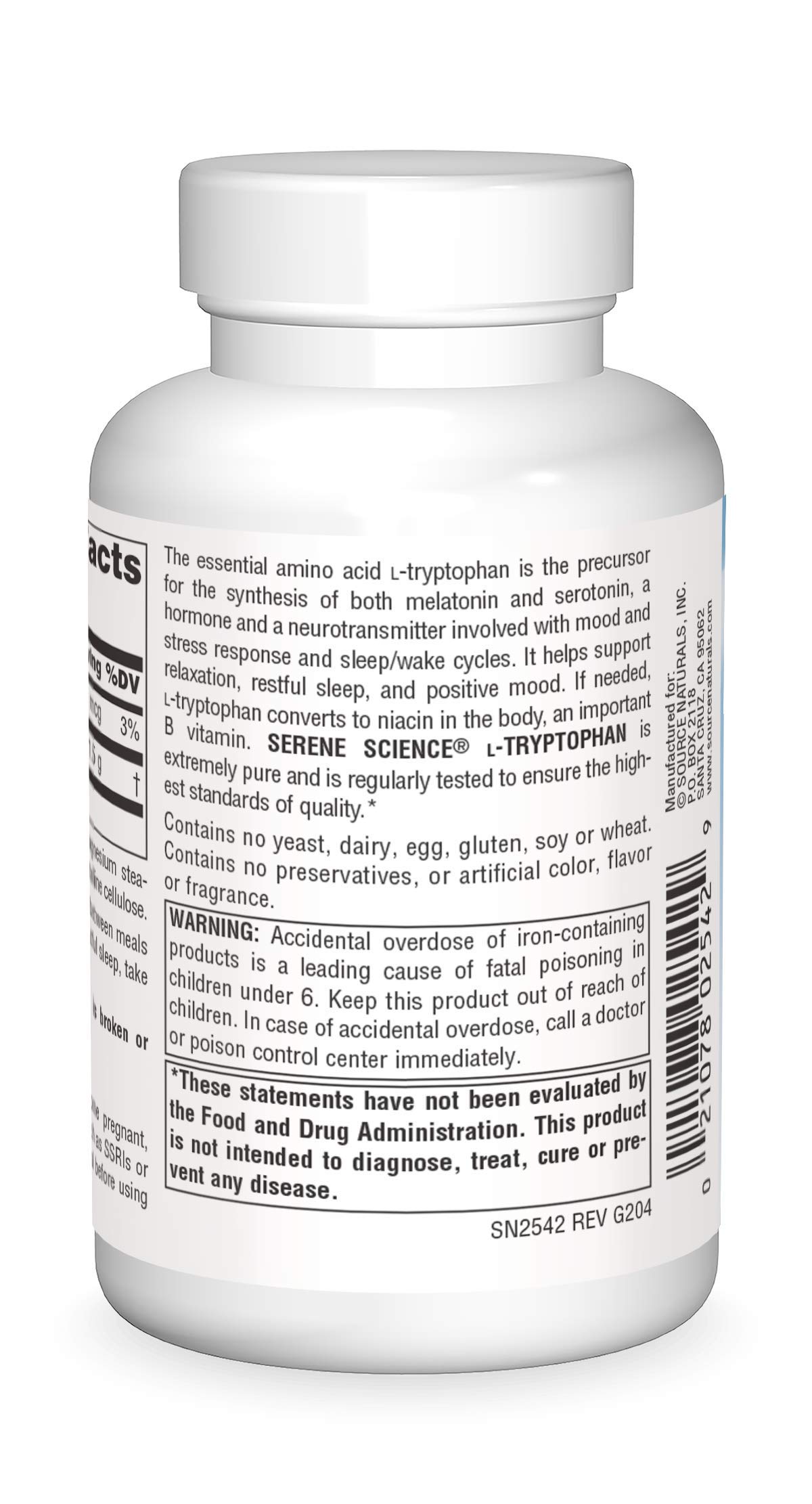 Foto 3 pulgar | Suplemento Source Naturals Serene Science L-triptófano 500 Mg - Venta Internacional.