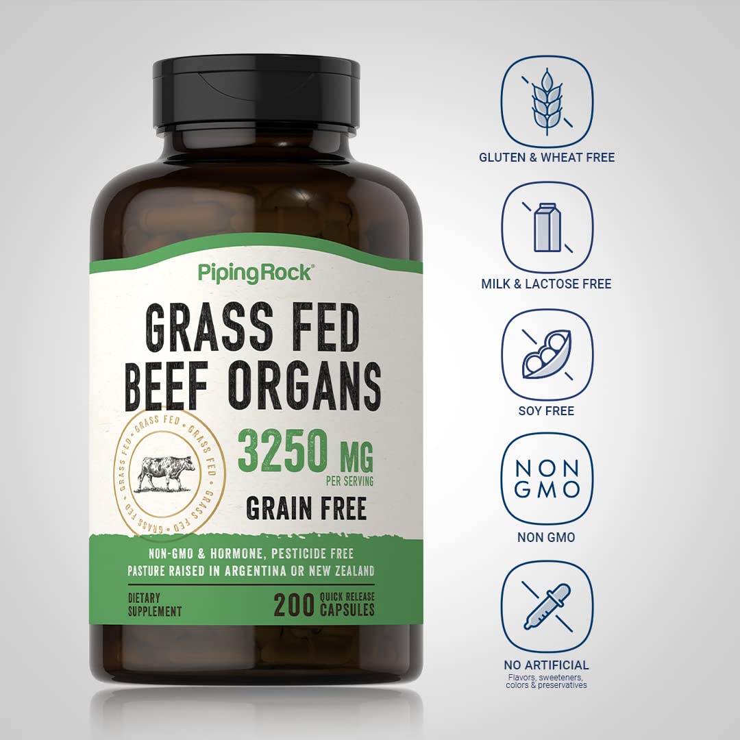 Foto 4 pulgar | Suplemento Piping Rock Grass Beef Organs 200 Cápsulas - Venta Internacional.