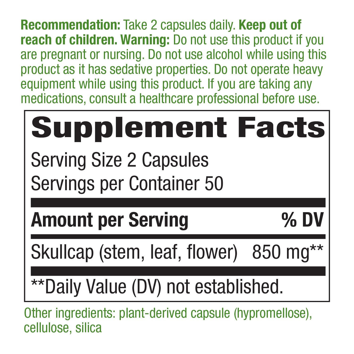 Foto 3 pulgar | Suplemento Nature's Way Skullcap Herb 100 Cápsulas Veganas - Venta Internacional.