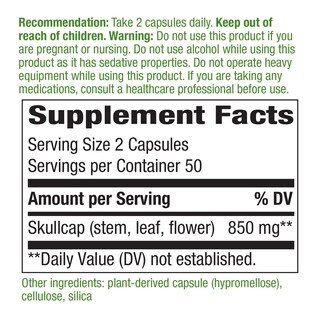 Foto 2 | Suplemento Nature's Way Skullcap Herb 100 Cápsulas Veganas - Venta Internacional.