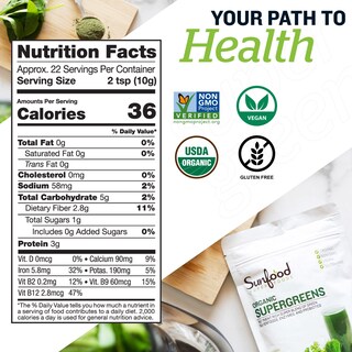 Foto 2 | Super Greens En Polvo Sunfood Superfoods, 240 Ml Con Probiótico - Venta Internacional.