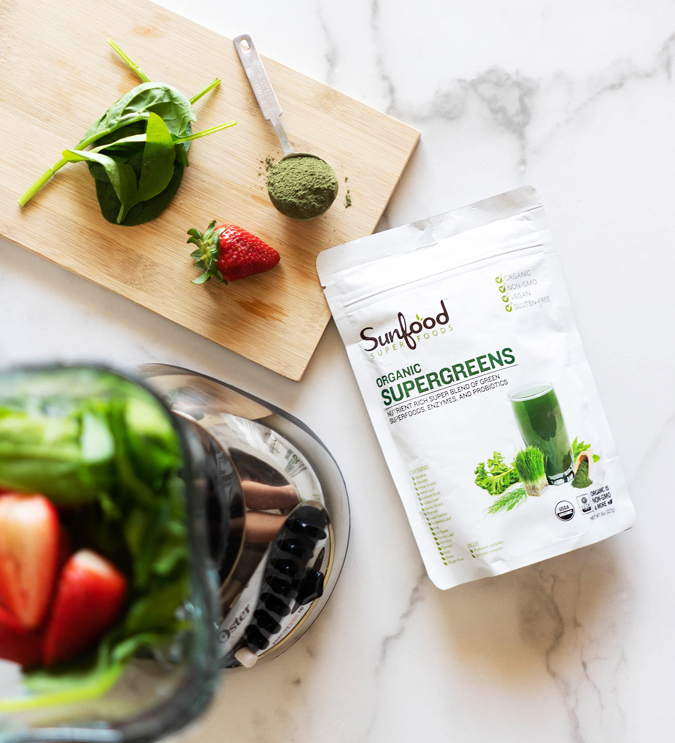 Foto 6 pulgar | Super Greens En Polvo Sunfood Superfoods, 240 Ml Con Probiótico - Venta Internacional.