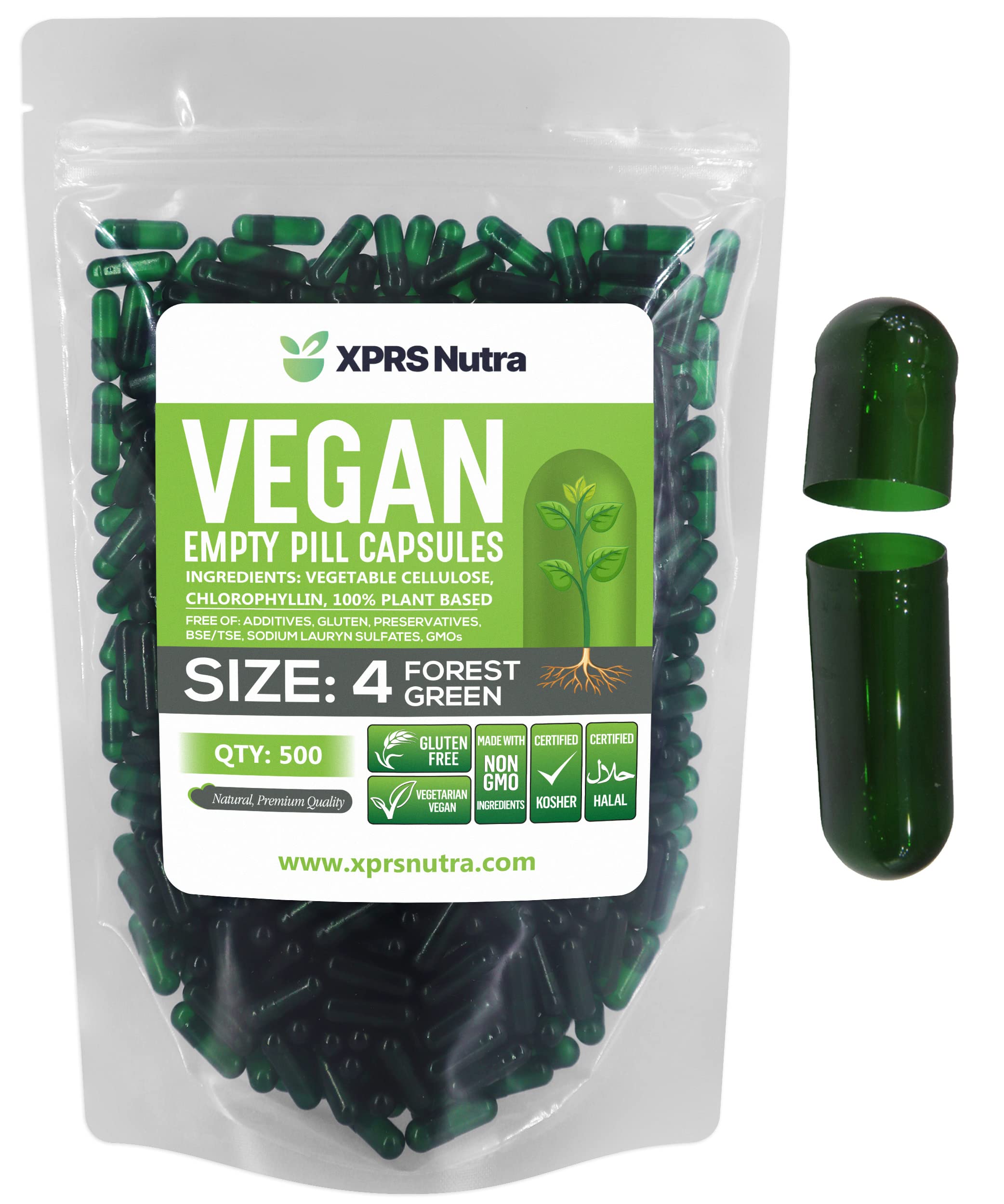 Foto 2 pulgar | Cápsulas Vacías Xprs Nutra, Tamaño 4, 500 Unidades, Color Verde Bosque - Venta Internacional.