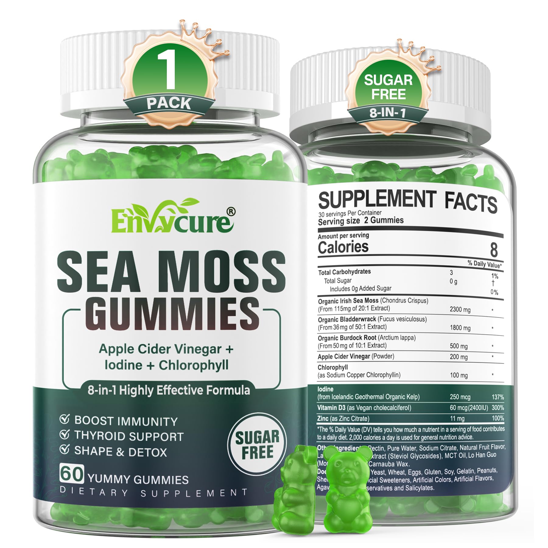 Foto 2 pulgar | Gomitas Sea Moss Envycure Extra Strength Sin Azúcar, 1 Paquete - Venta Internacional.