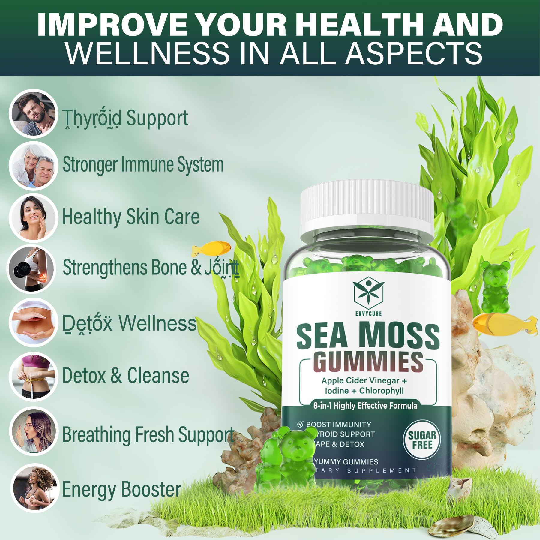 Foto 6 pulgar | Gomitas Sea Moss Envycure Extra Strength Sin Azúcar, 1 Paquete - Venta Internacional.