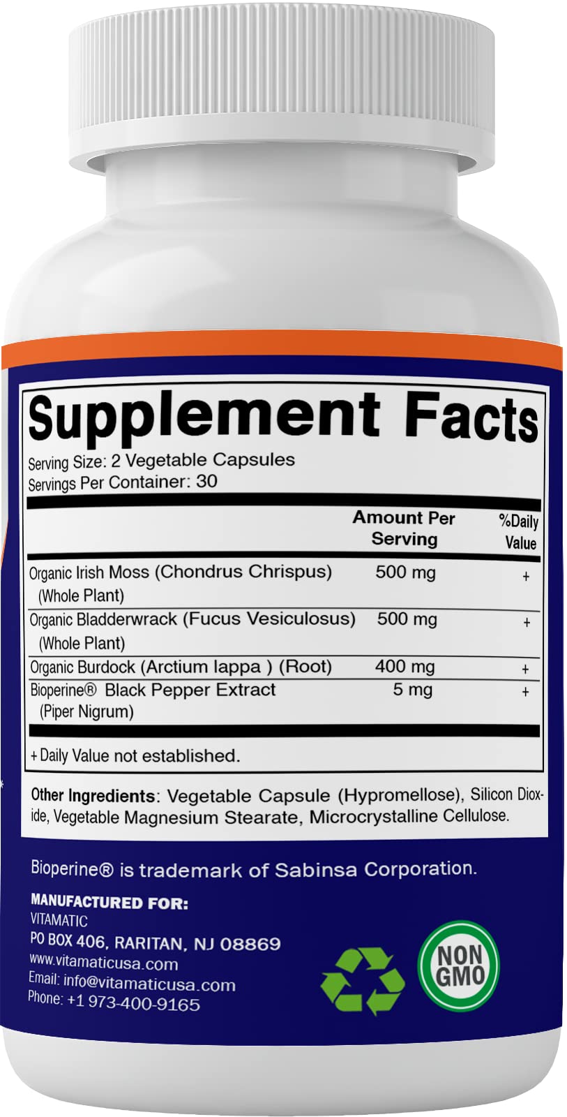 Foto 5 pulgar | Suplemento Vitamatic Organic Irish Sea Moss 120 Cápsulas - Venta Internacional.