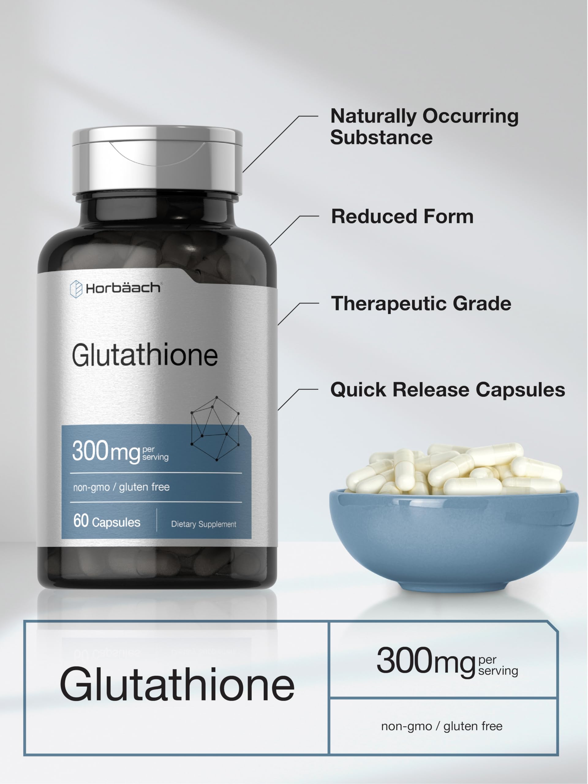Foto 5 pulgar | Suplemento Horbaach Glutatión 300 Mg 60 Cápsulas Sin Ogm - Venta Internacional.