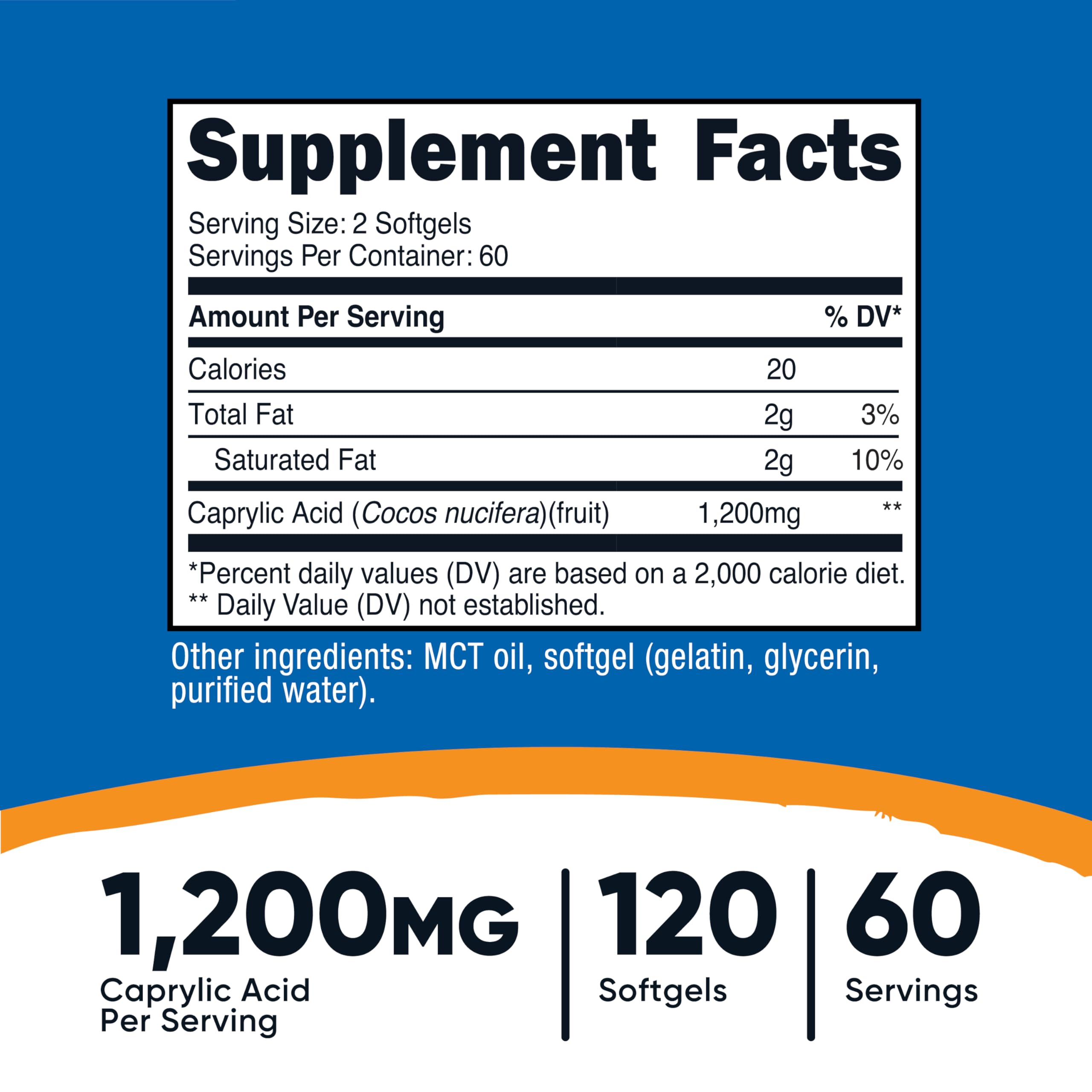 Foto 3 pulgar | Suplemento Nutricost De Ácido Caprílico 1200 Mg 120 Cápsulas Blandas - Venta Internacional.
