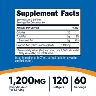 Foto 2 | Suplemento Nutricost De Ácido Caprílico 1200 Mg 120 Cápsulas Blandas - Venta Internacional.