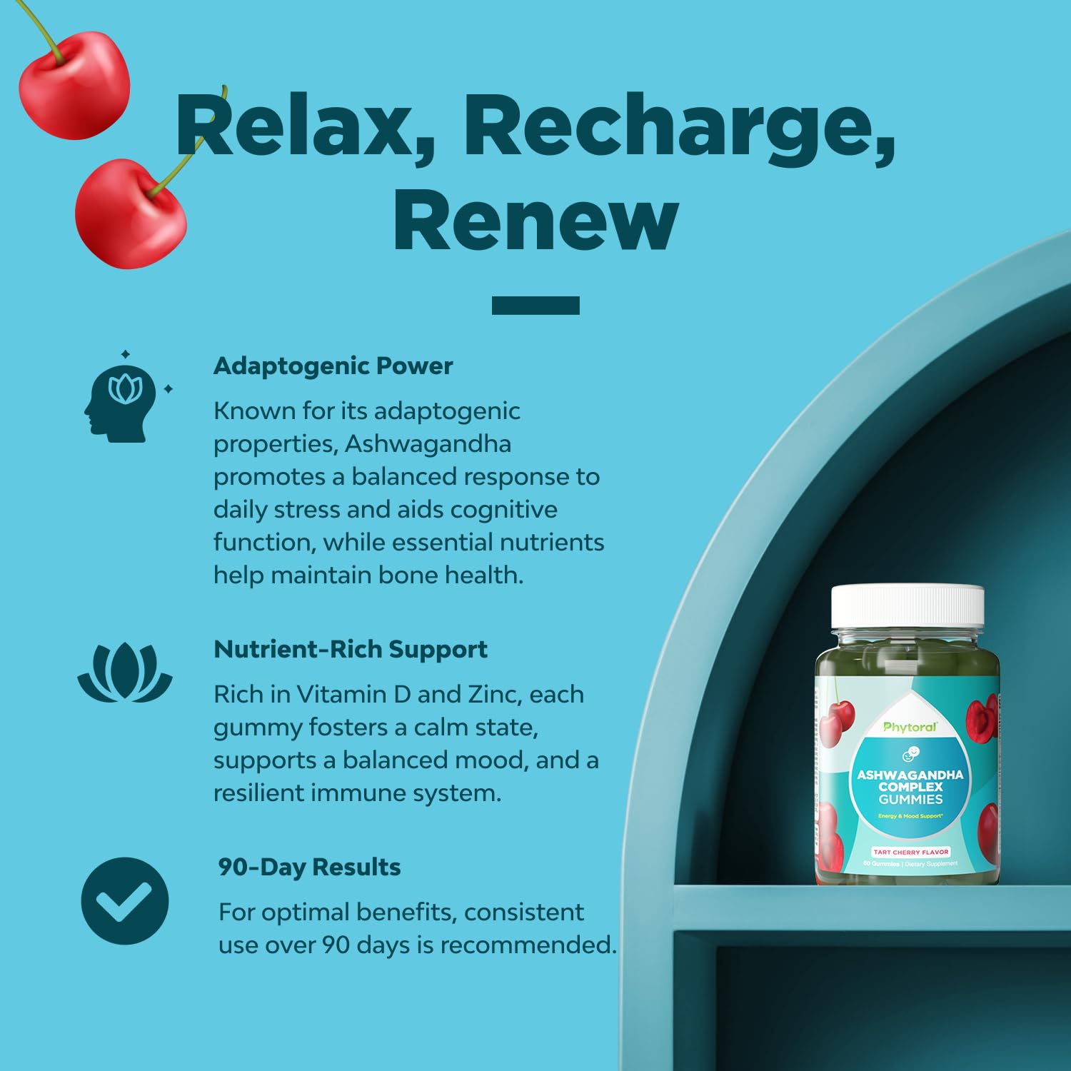 Foto 3 pulgar | Gominolas Phytoral Calming Ashwagandha 750 Mg Con Zinc Y Vitamina D - Venta Internacional.