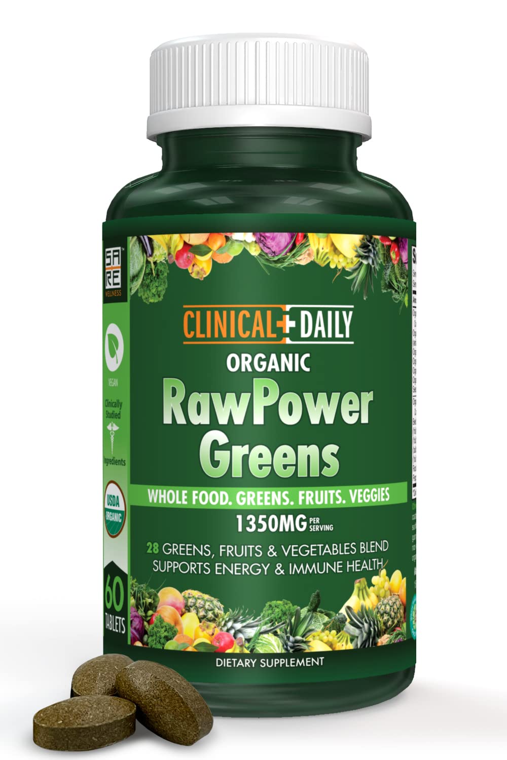 Foto 2 pulgar | Suplemento Clinical Daily Raw Power Greens Organic 60 Comprimidos - Venta Internacional.