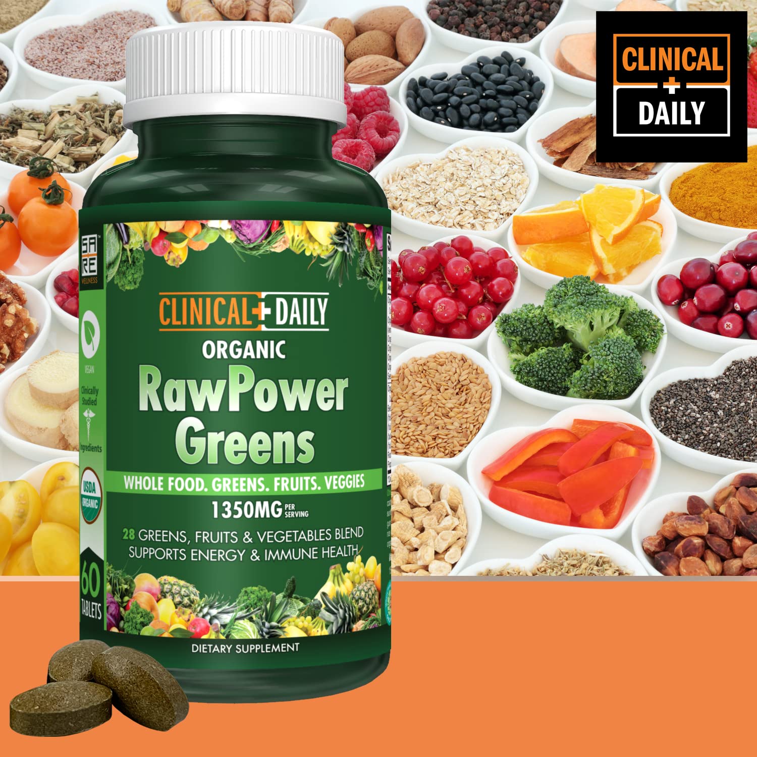 Foto 4 pulgar | Suplemento Clinical Daily Raw Power Greens Organic 60 Comprimidos - Venta Internacional.