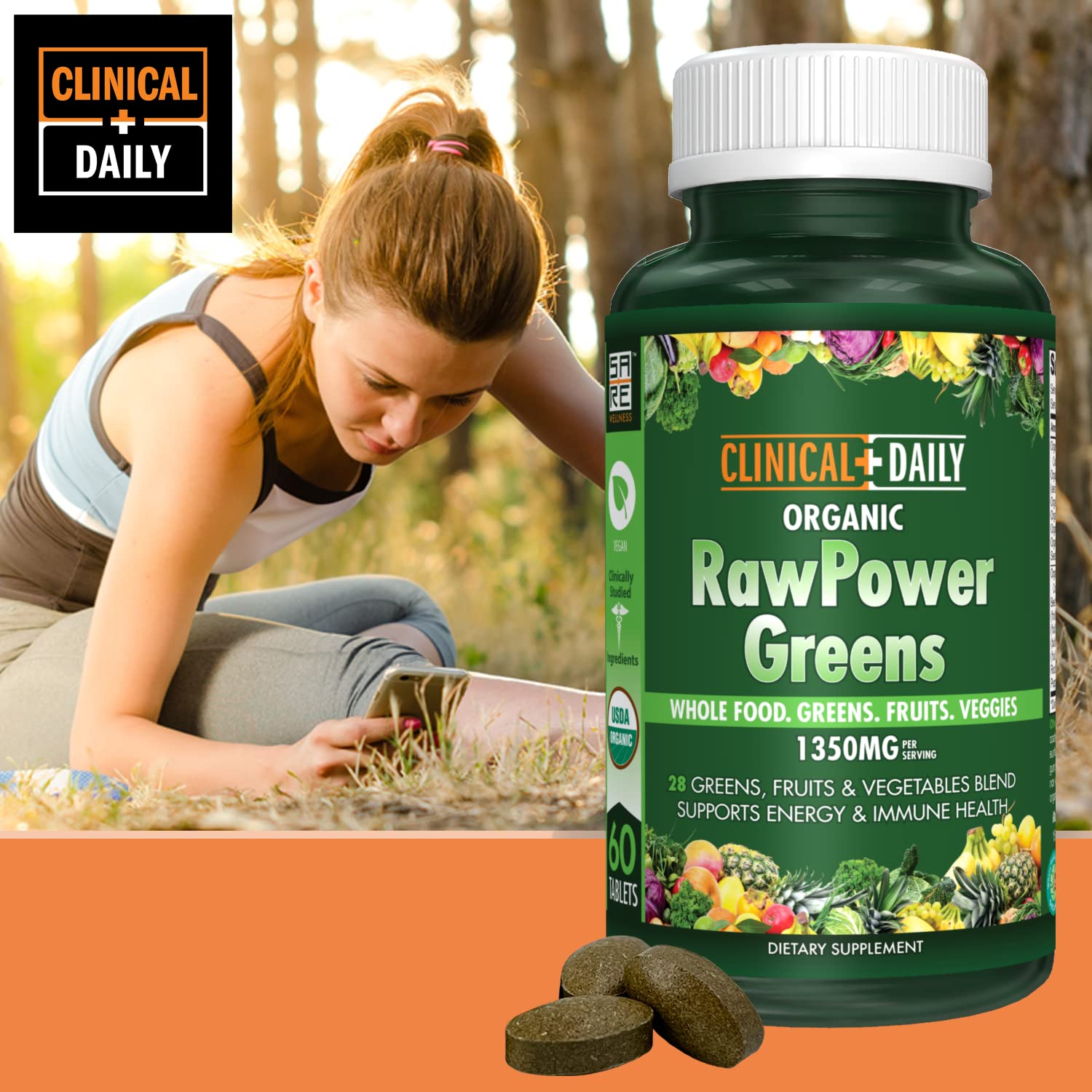 Foto 5 pulgar | Suplemento Clinical Daily Raw Power Greens Organic 60 Comprimidos - Venta Internacional.