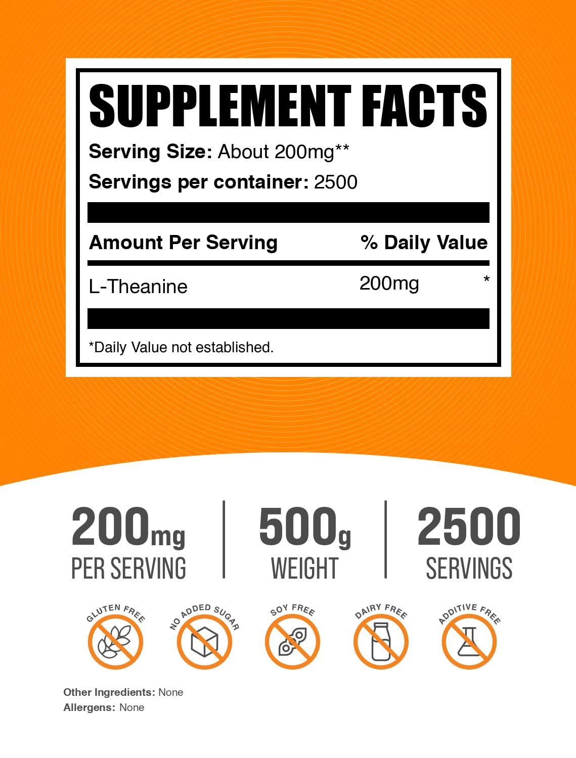 Foto 3 pulgar | Suplemento Bulksupplements.com L-teanina 200 Mg 500 G - Venta Internacional.