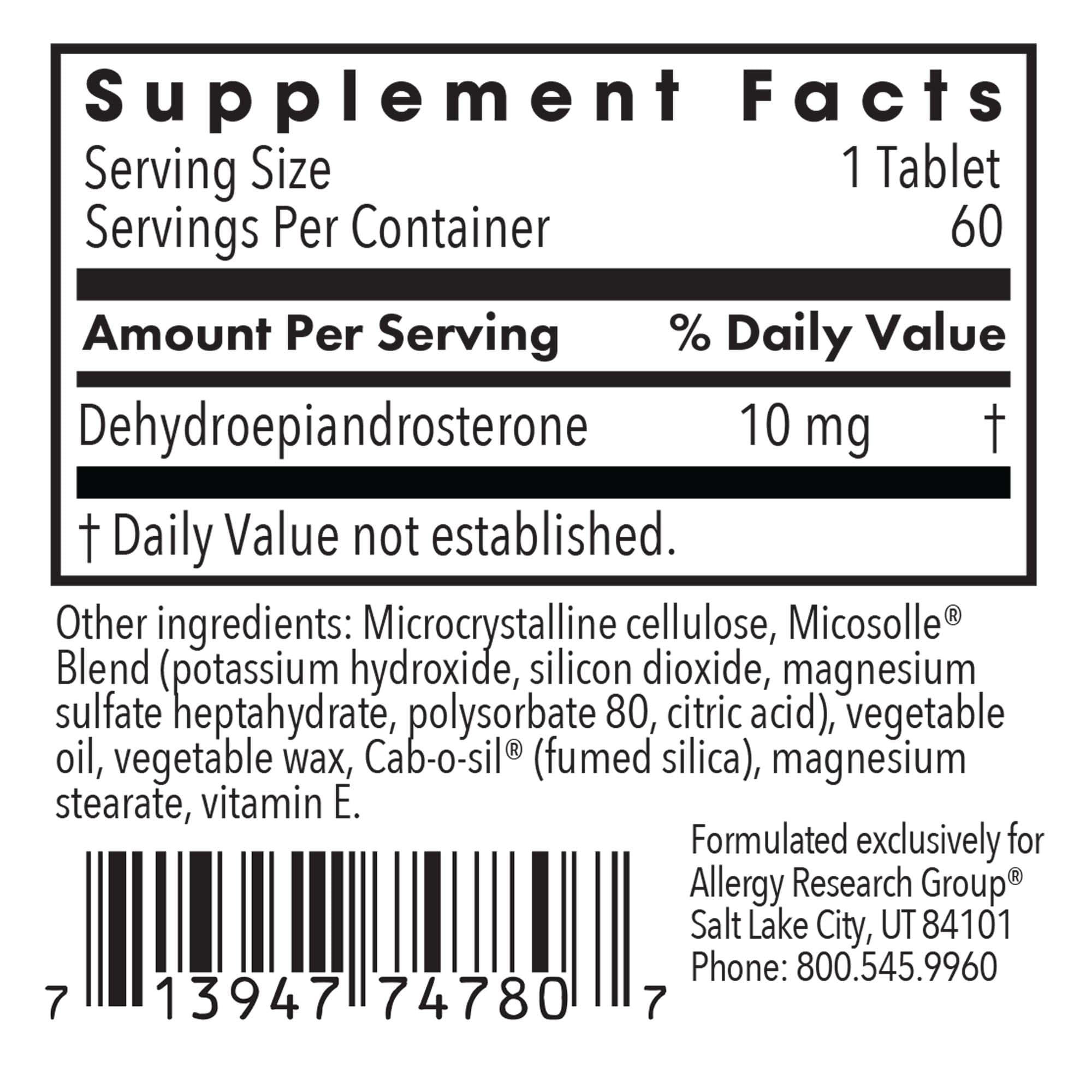 Foto 4 pulgar | Suplemento De Dhea Del Grupo De Investigación De Alergias, 10 Mg, 60 Comprimidos - Venta Internacional.