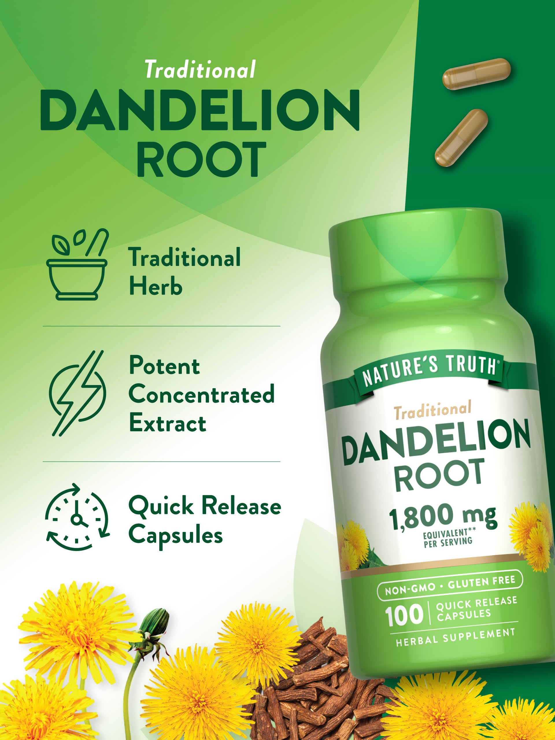 Foto 6 pulgar | Suplemento Nature's Truth De Raíz De Diente De León 1800 Mg 100 Cápsulas - Venta Internacional.