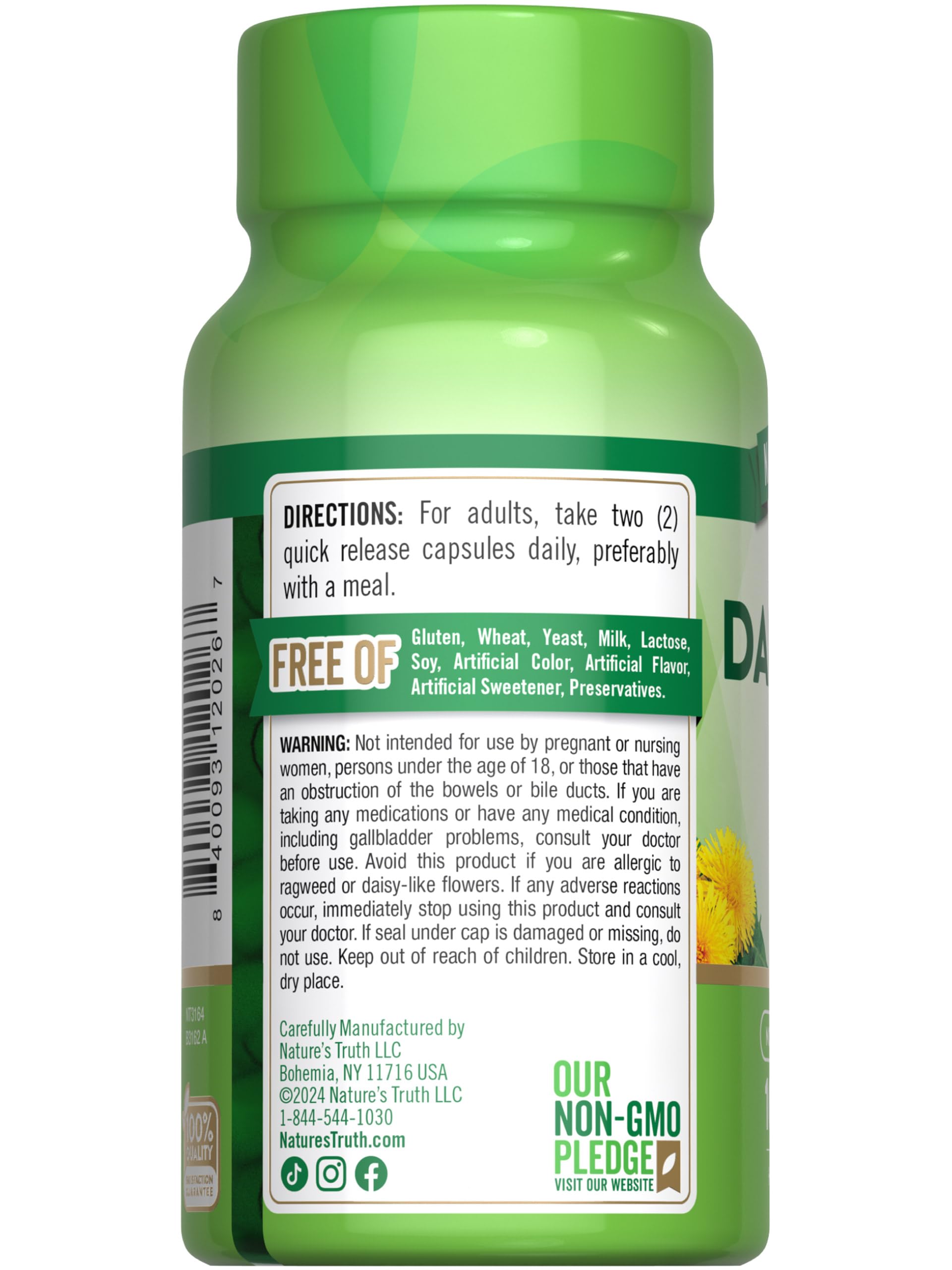 Foto 8 pulgar | Suplemento Nature's Truth De Raíz De Diente De León 1800 Mg 100 Cápsulas - Venta Internacional.