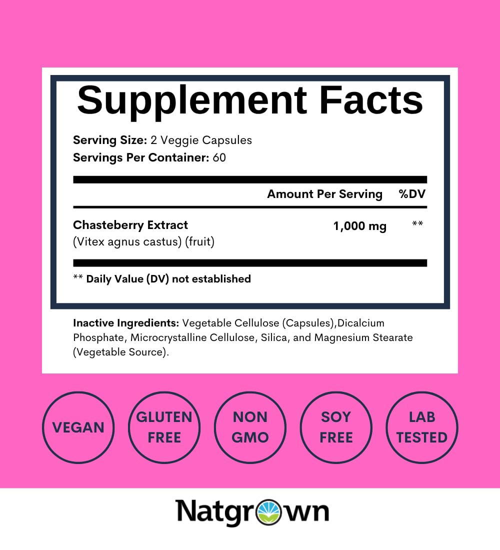 Foto 5 pulgar | Suplemento Natgrown Vitex Sausteberry De 1000 Mg Para Mujeres, 120 Unidades - Venta Internacional.