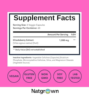 Foto 4 | Suplemento Natgrown Vitex Sausteberry De 1000 Mg Para Mujeres, 120 Unidades - Venta Internacional.