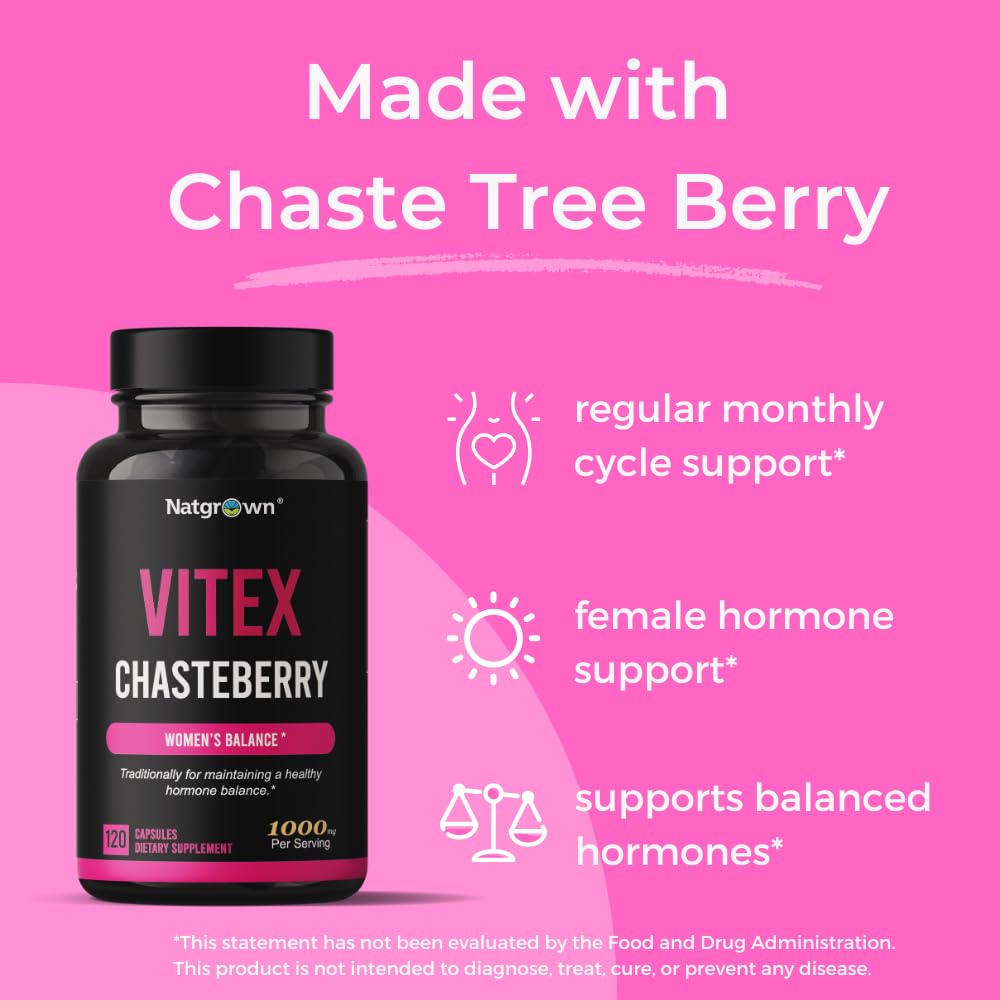 Foto 6 pulgar | Suplemento Natgrown Vitex Sausteberry De 1000 Mg Para Mujeres, 120 Unidades - Venta Internacional.