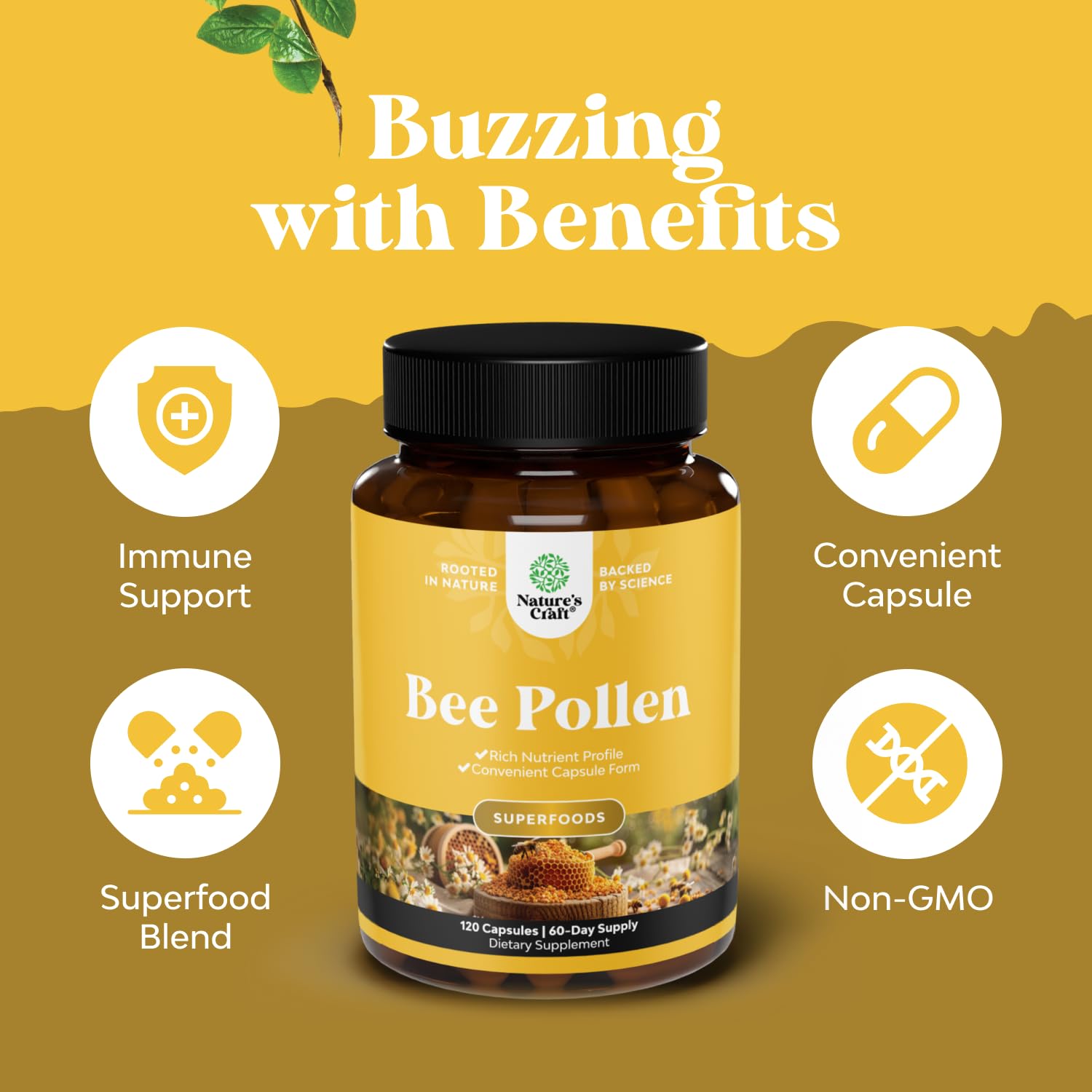 Foto 4 pulgar | Suplemento De Polen De Abeja Artesanal De Natures, 1000 Mg, 60 Porciones - Venta Internacional.