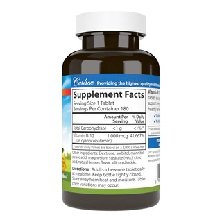 Foto 2 | Suplemento Carlson Chewable B-12 1000 Mcg De Limón 180 Tabletas - Venta Internacional.