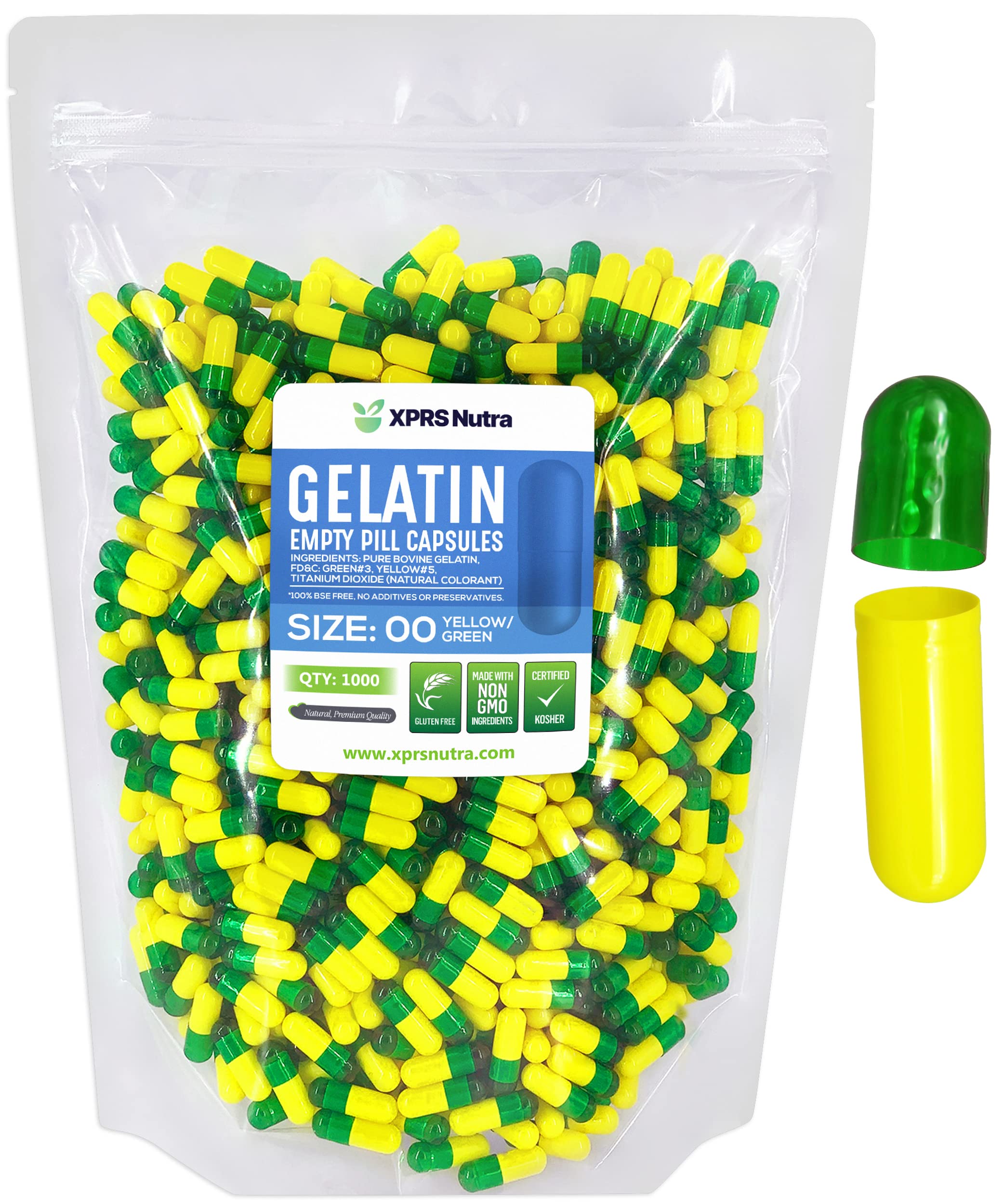 Foto 2 pulgar | Cápsulas Vacías Xprs Nutra, Tamaño 00, 1000 Unidades, Gelatina Verde/amarilla - Venta Internacional.