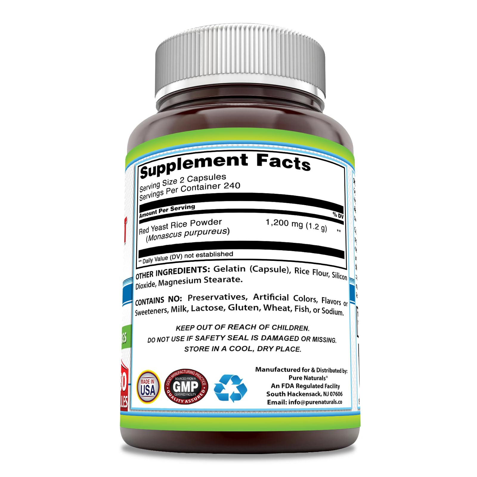 Foto 4 pulgar | Suplemento De Arroz De Levadura Roja De Pure Naturals, 1200 Mg, 480 Cápsulas - Venta Internacional.
