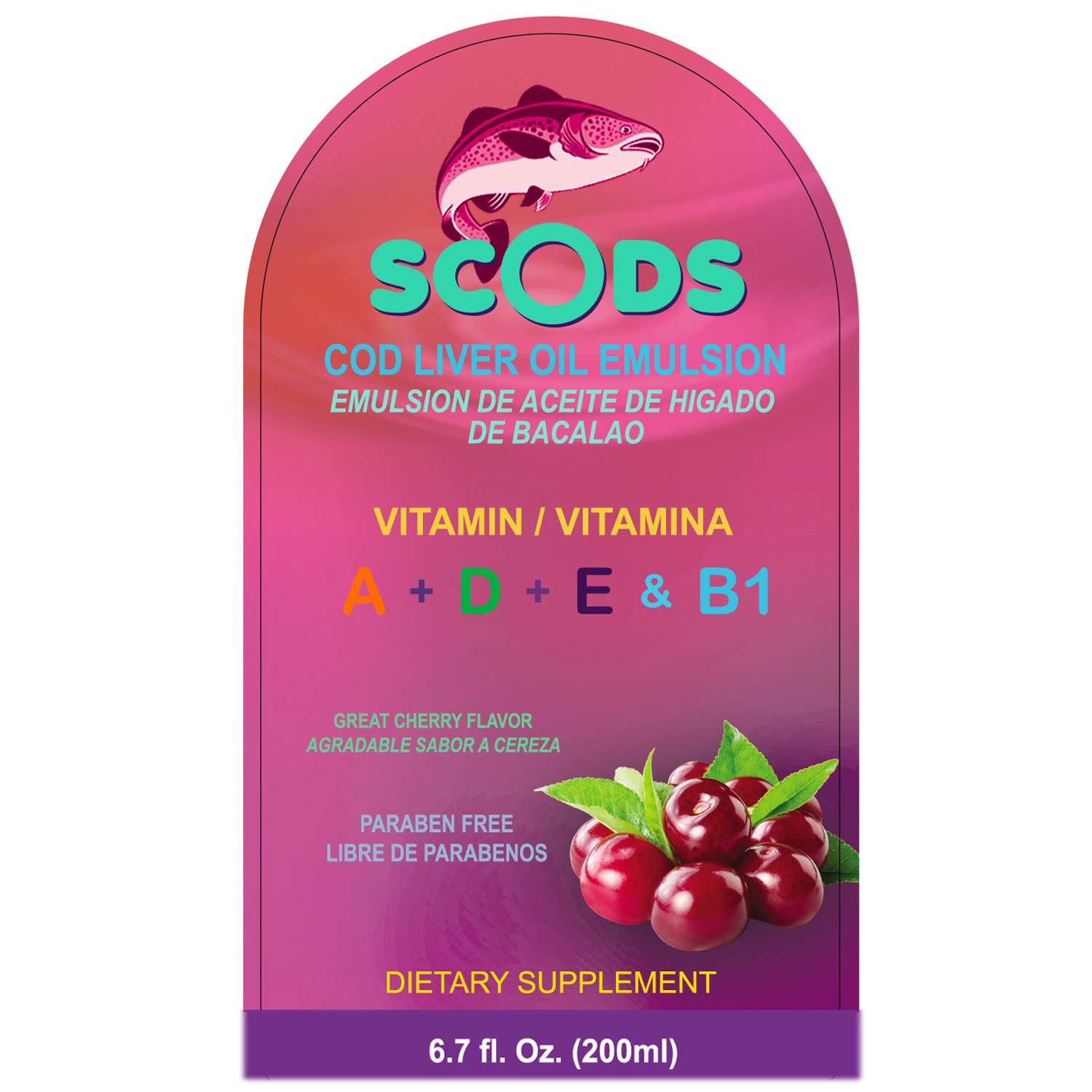 Foto 2 | Emulsión De Aceite De Hígado De Bacalao, Sabor A Cereza Y Naranja, 200 Ml - Venta Internacional.