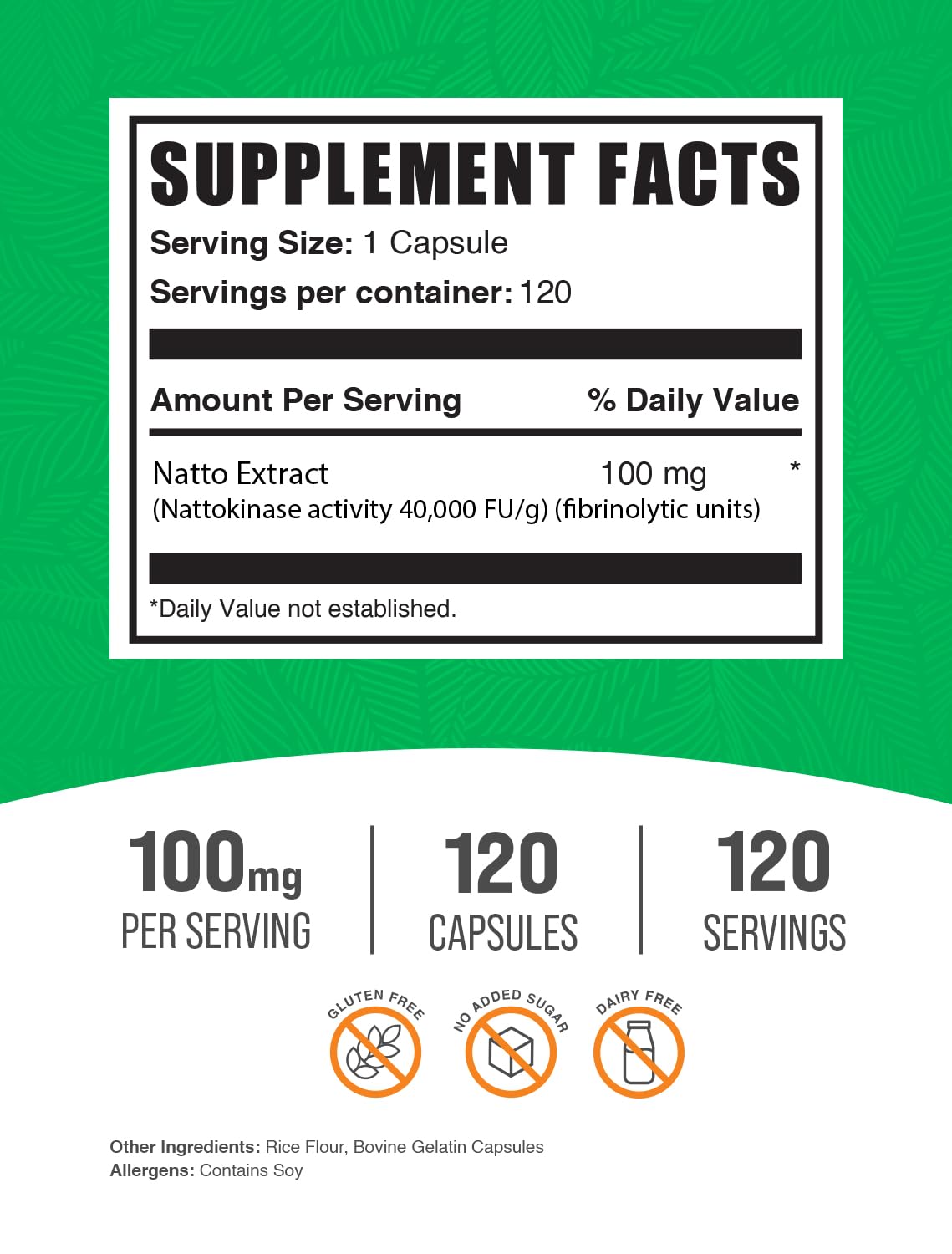 Foto 3 pulgar | Suplemento Bulksupplements.com Nattokinase 4000 Fu 120 Cápsulas - Venta Internacional.