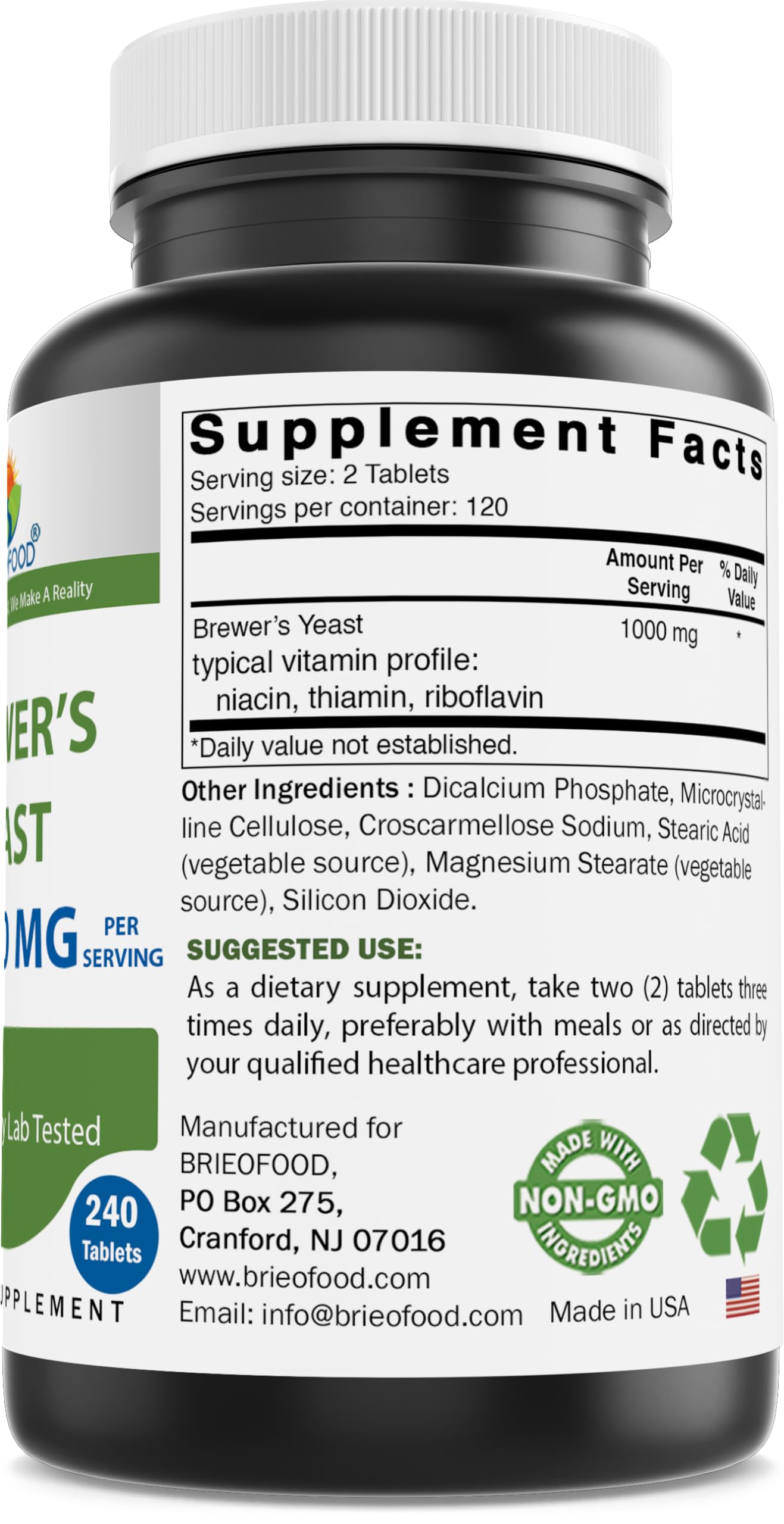Foto 3 pulgar | Suplemento Brieofood Brewers Yeast 1000 Mg 240 Comprimidos - Venta Internacional.