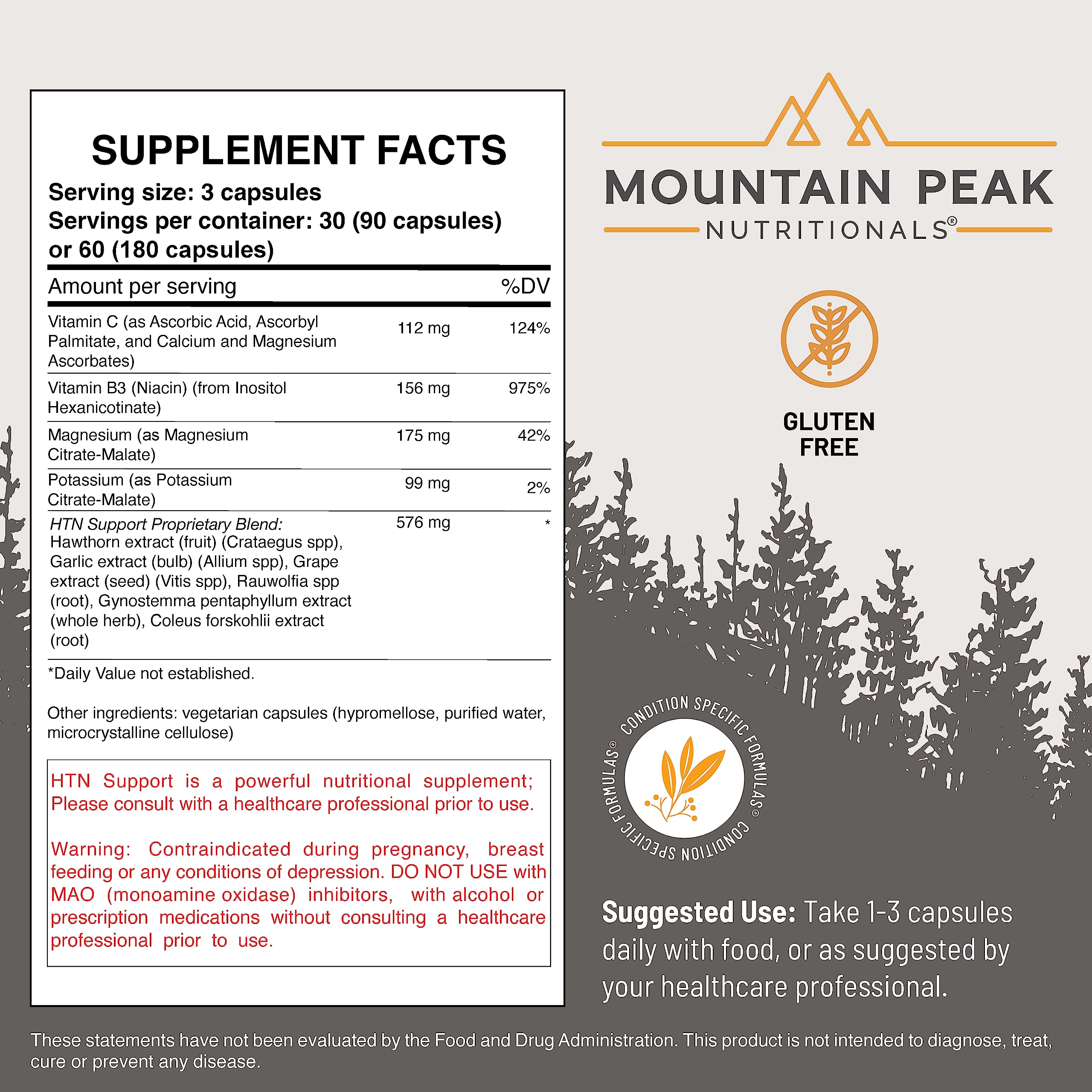 Foto 4 pulgar | Suplemento Mountain Peak Nutritionals Htn Support 90 Cápsulas - Venta Internacional.