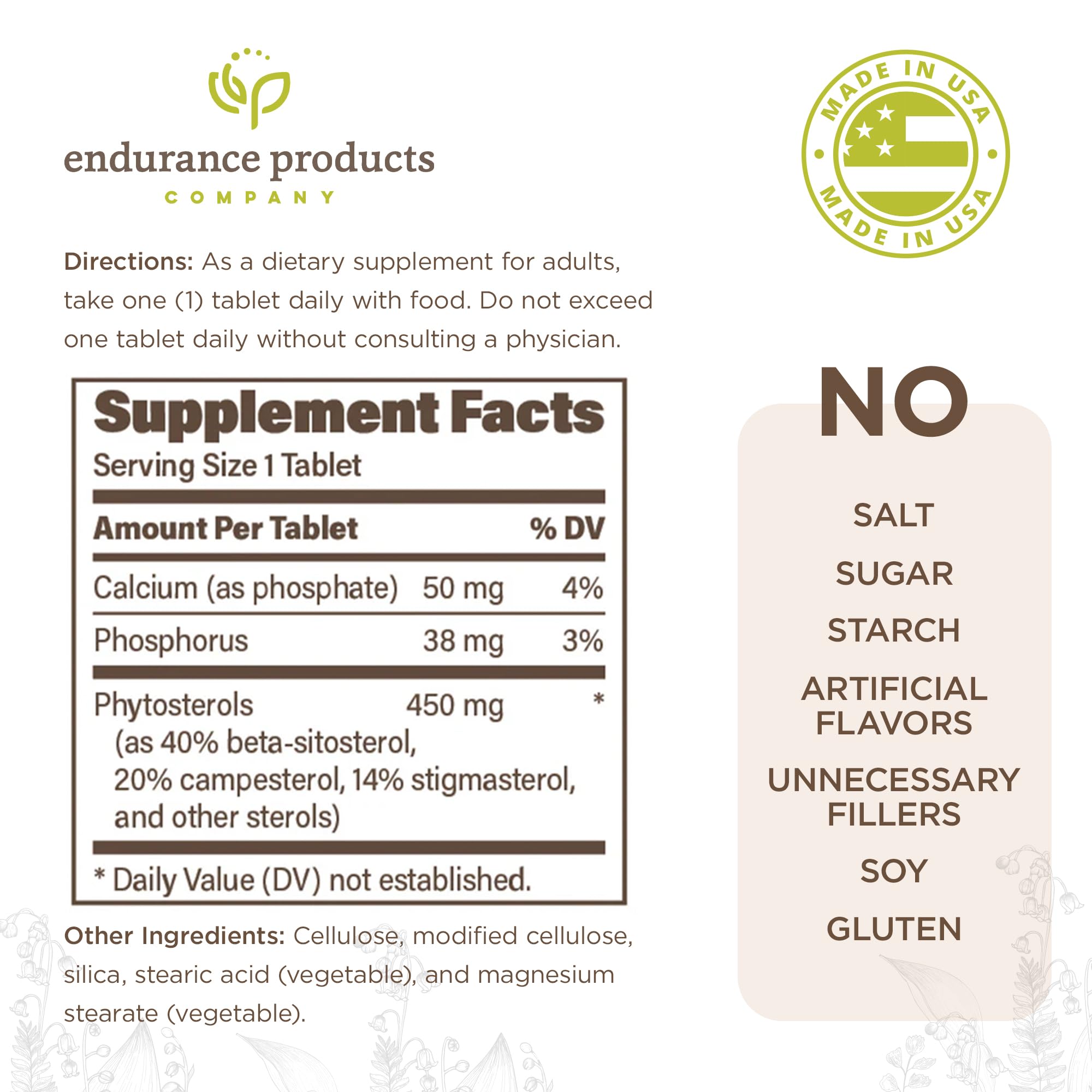 Foto 7 pulgar | Suplemento Endurance Products, Fitoesteroles, 450 Mg, 180 Comprimidos - Venta Internacional.