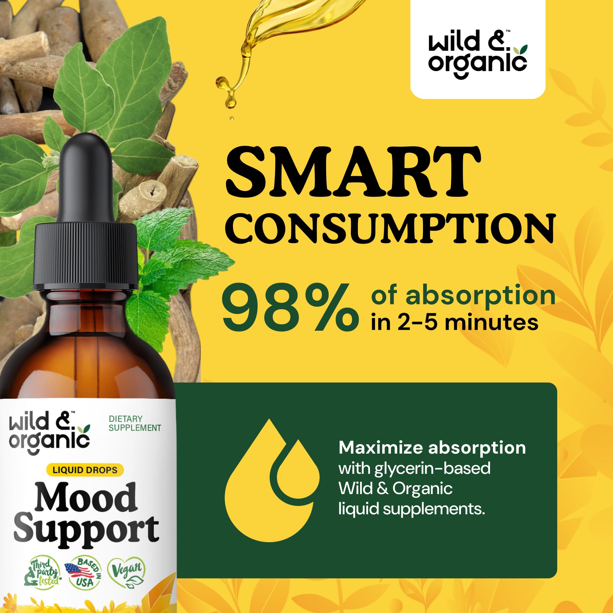Foto 5 pulgar | Gotas De Apoyo Para El Estado De Ánimo Wild & Organic Good Mood, 60 Ml, Con Ashwagandha - Venta Internacional.