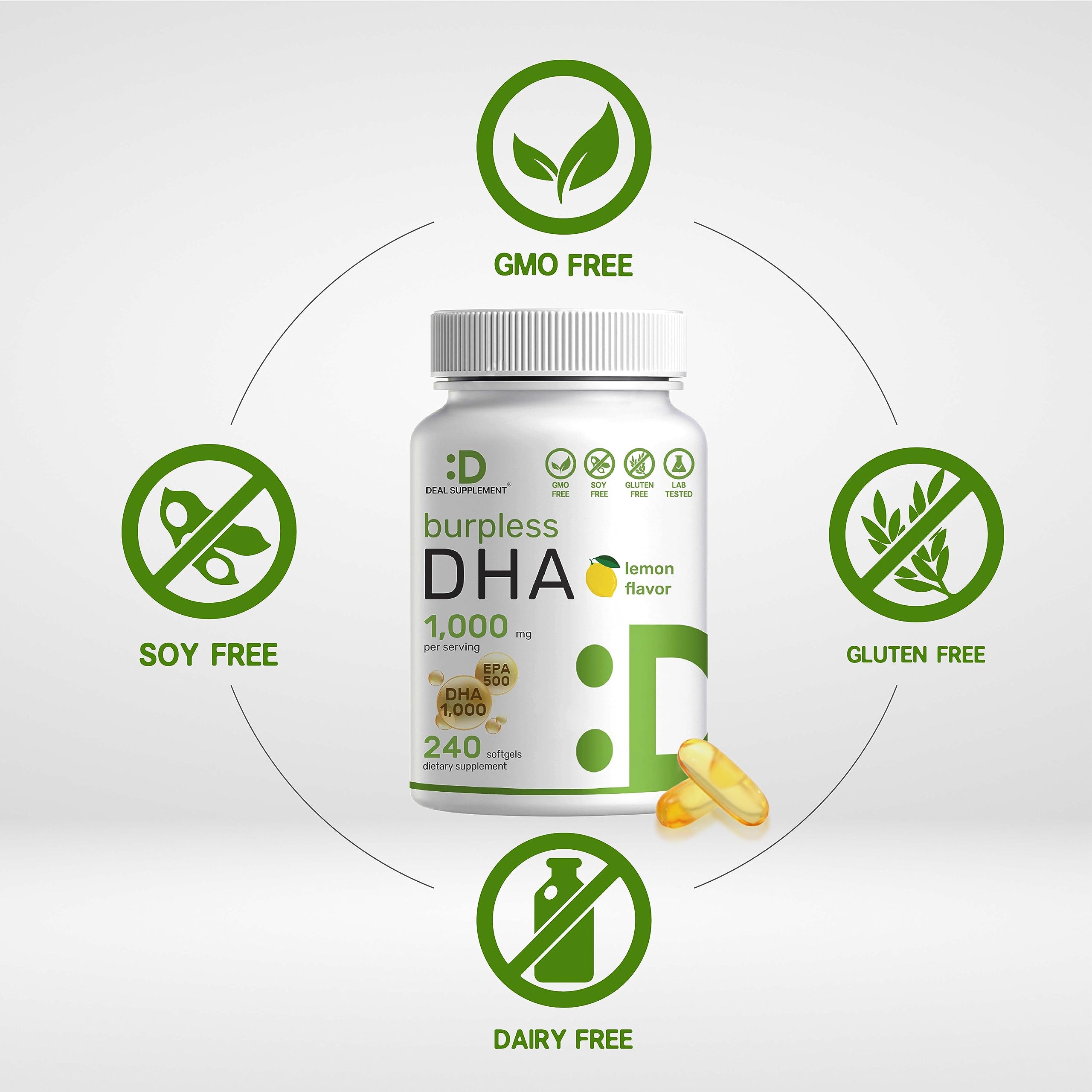 Foto 3 | Dha Supplements Deal Supplement 240 Cápsulas Blandas Con Sabor A Limón - Venta Internacional.