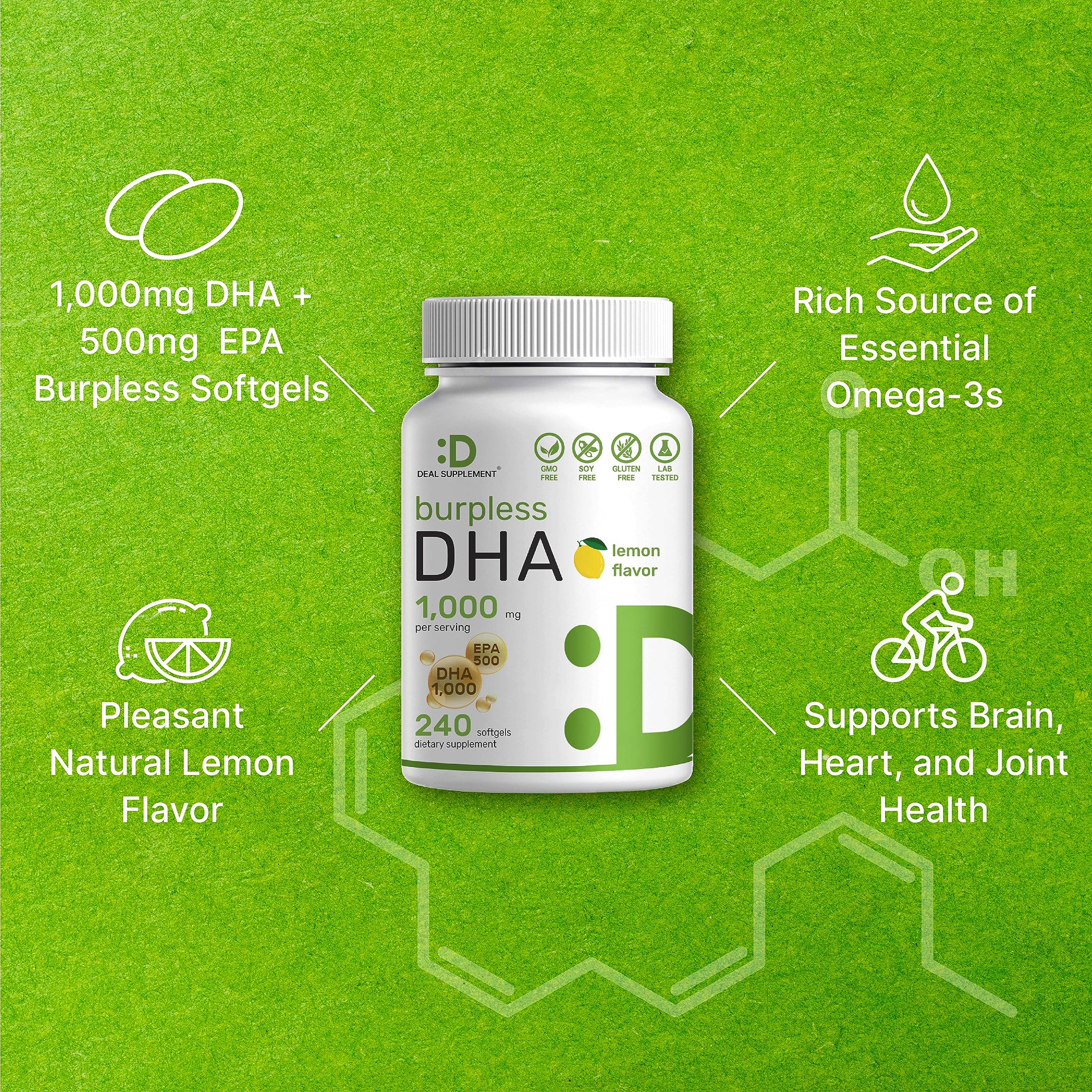 Foto 5 pulgar | Dha Supplements Deal Supplement 240 Cápsulas Blandas Con Sabor A Limón - Venta Internacional.