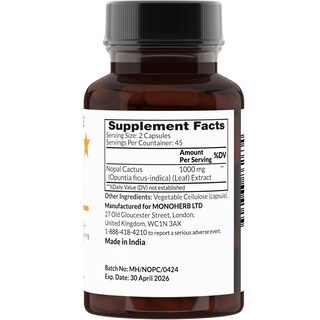 Foto 2 | Suplemento Monoherb Nopal Cactus 1000 Mg 90 Cápsulas Vegetarianas - Venta Internacional.
