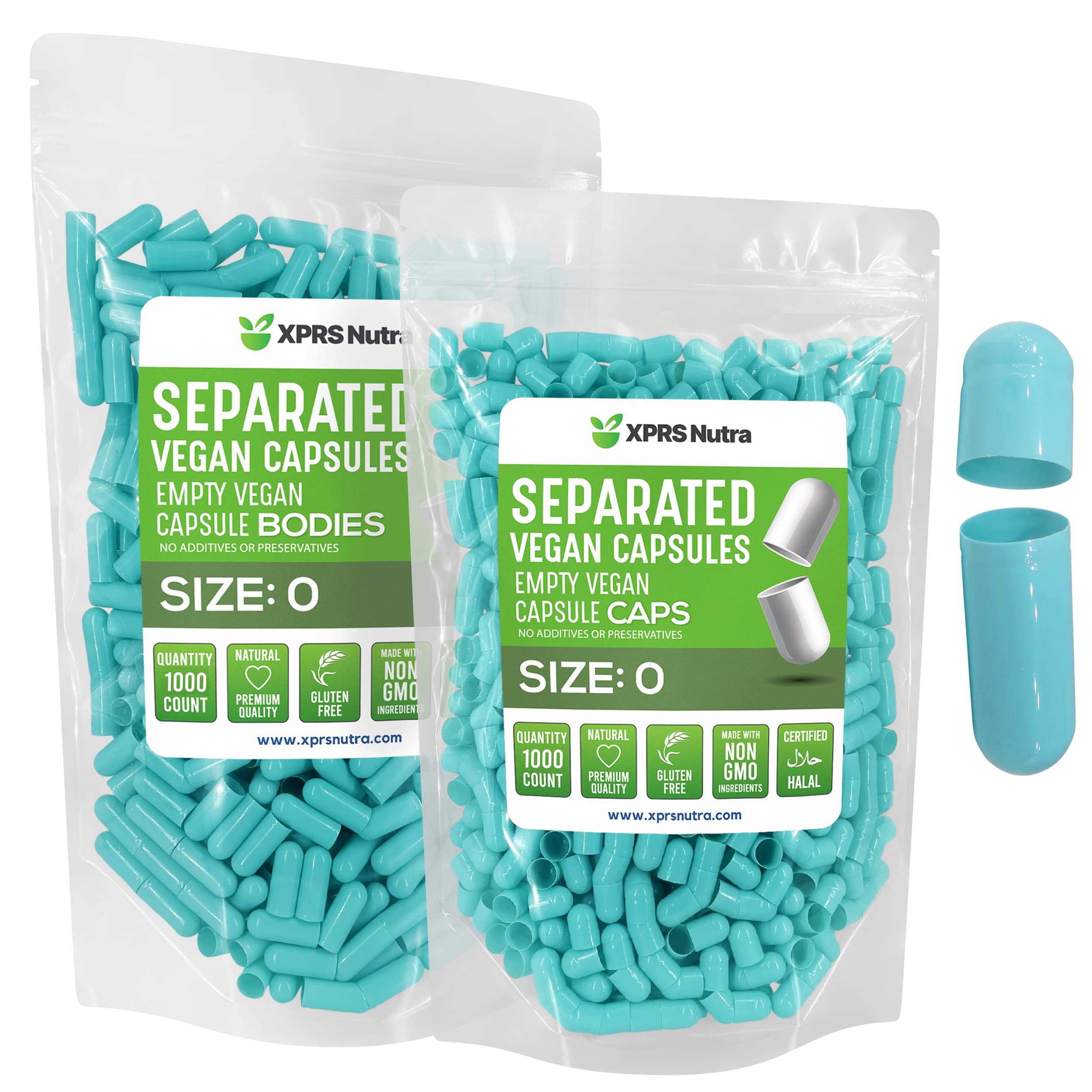 Cápsulas Vacías Xprs Nutra Vegan, Tamaño 0 — 1000 Unidades (color Aguamarina) - Venta Internacional.