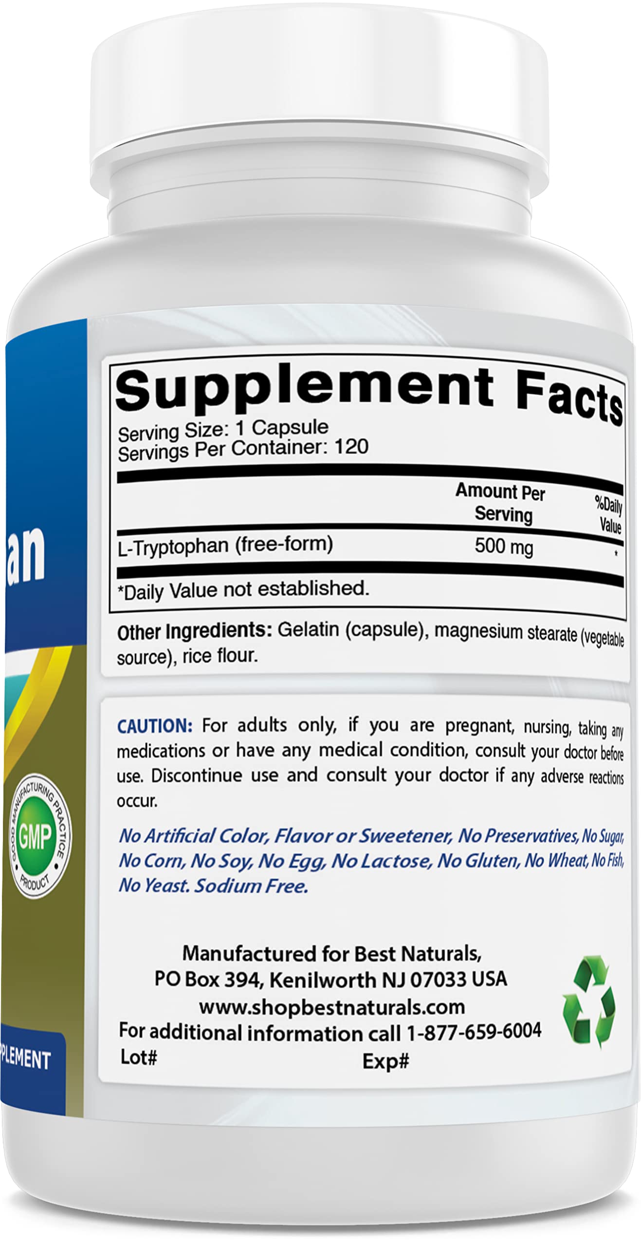 Foto 6 pulgar | Suplemento Best Naturals L-triptófano 500 Mg 120 Cápsulas X 2 - Venta Internacional.