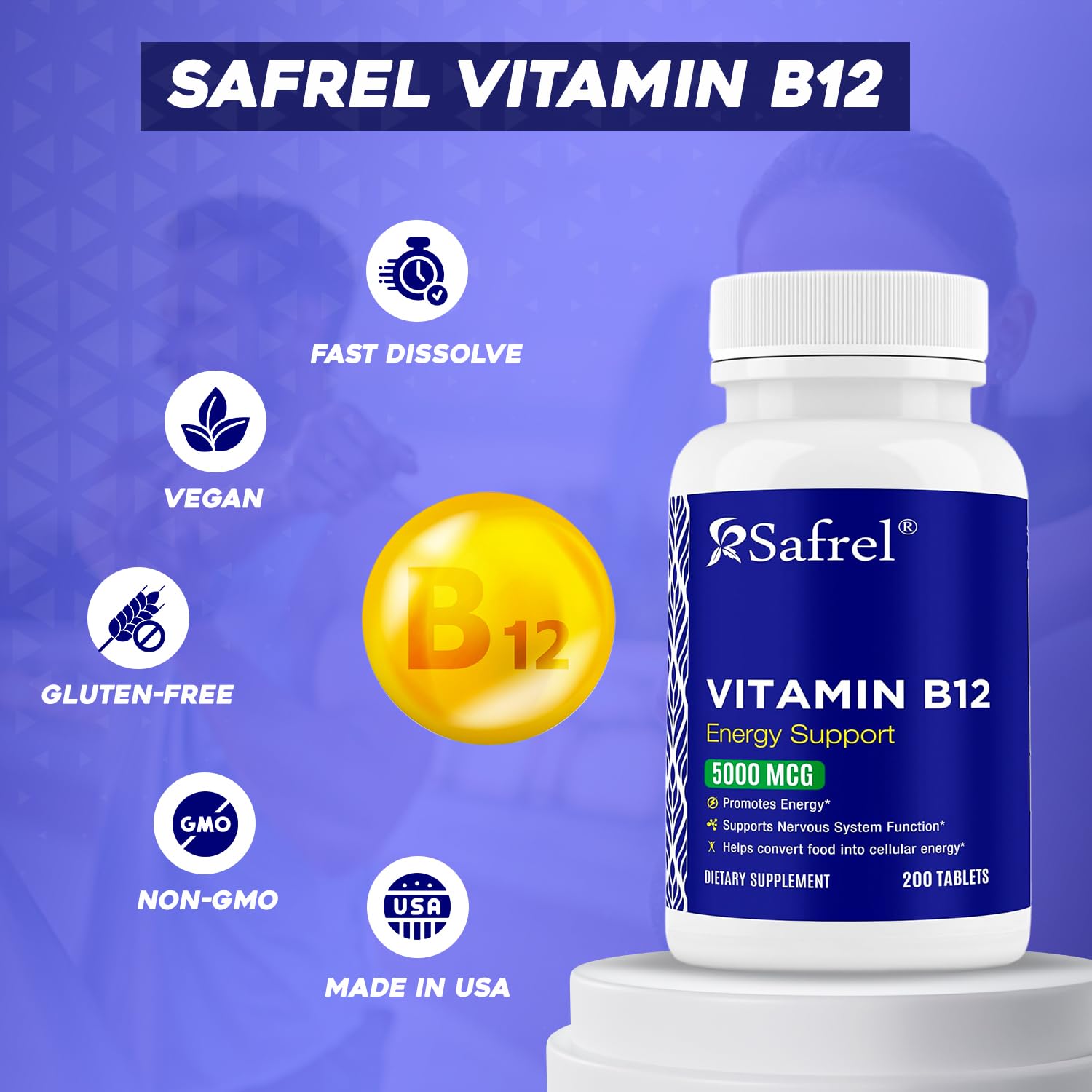 Foto 3 pulgar | Suplemento Safrel De Vitamina B12 En Tabletas De 5000 Mcg Para 20 Días - Venta Internacional.
