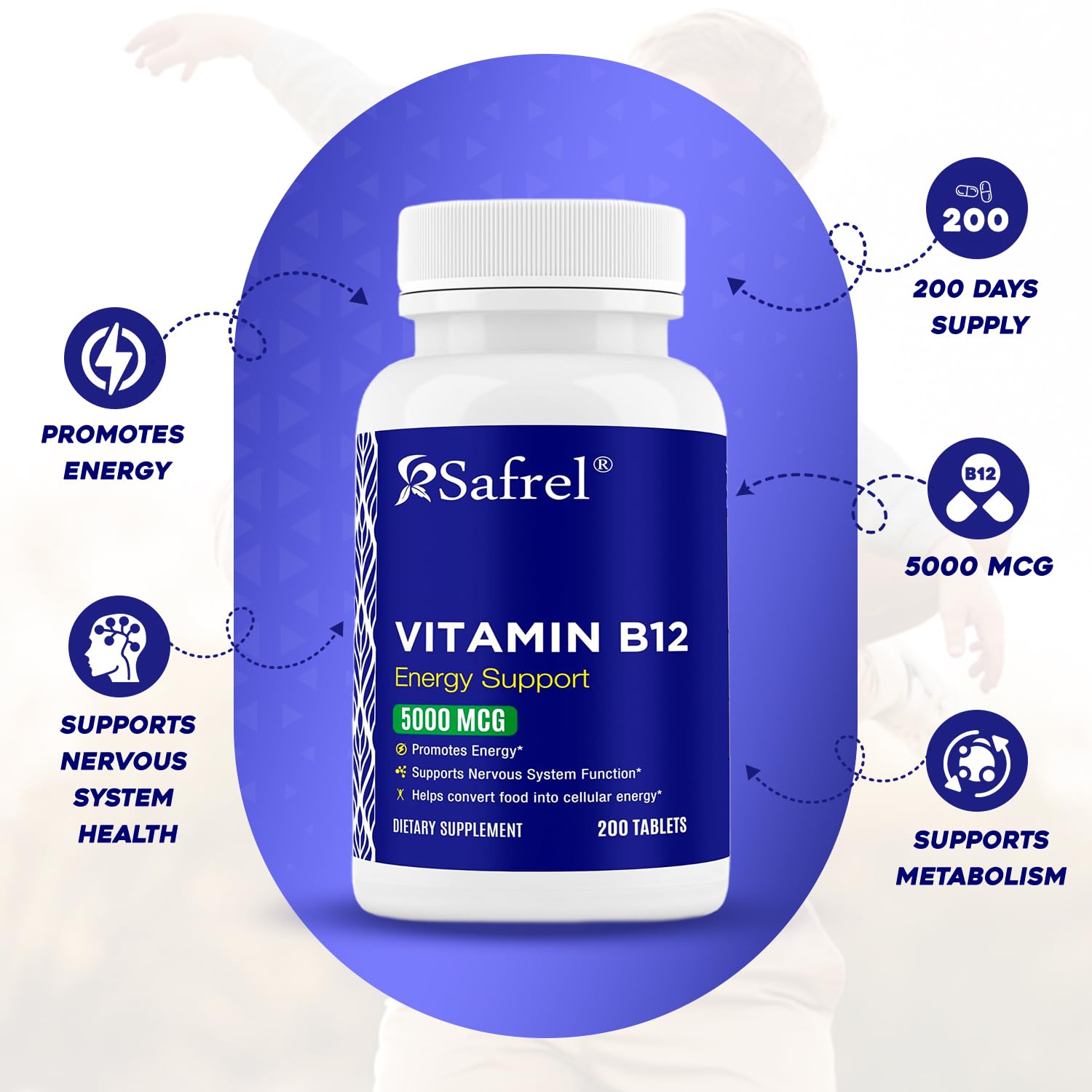 Foto 4 pulgar | Suplemento Safrel De Vitamina B12 En Tabletas De 5000 Mcg Para 20 Días - Venta Internacional.