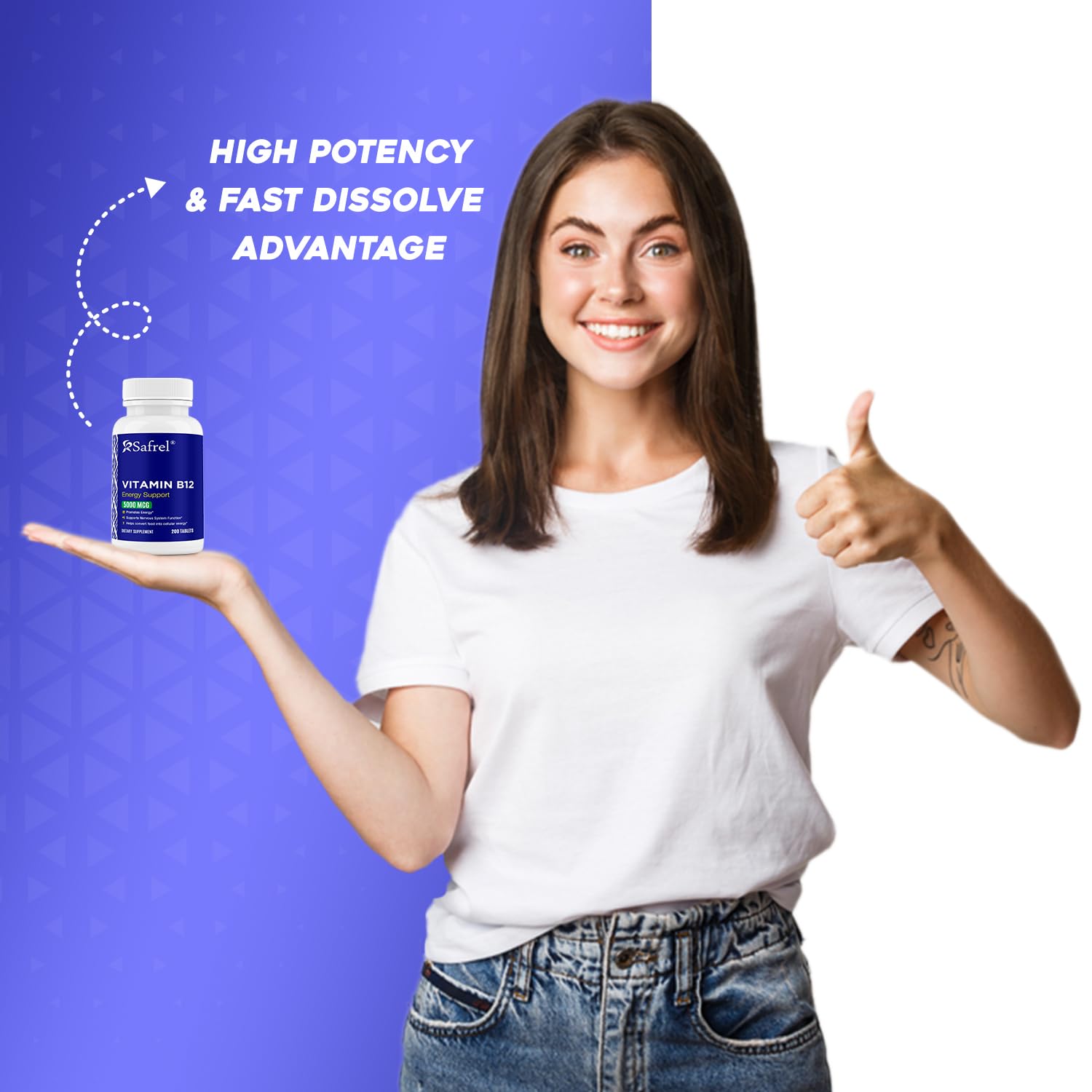 Foto 6 pulgar | Suplemento Safrel De Vitamina B12 En Tabletas De 5000 Mcg Para 20 Días - Venta Internacional.