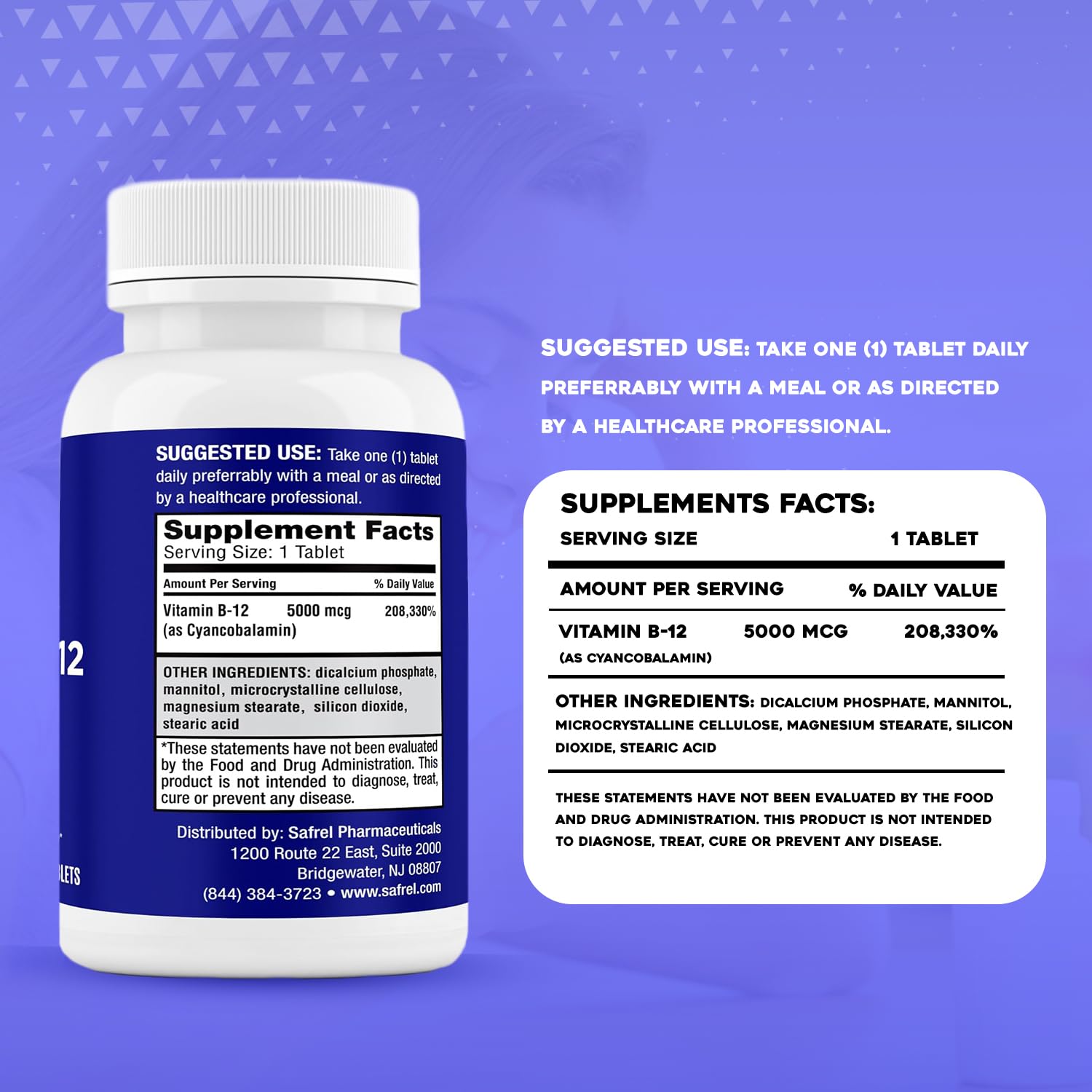 Foto 8 pulgar | Suplemento Safrel De Vitamina B12 En Tabletas De 5000 Mcg Para 20 Días - Venta Internacional.
