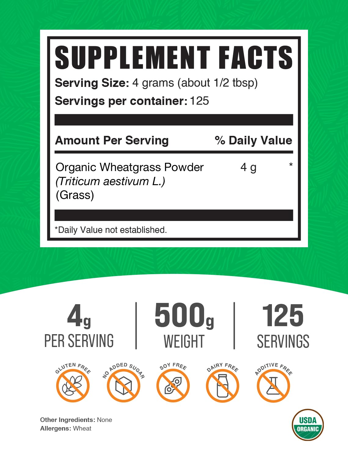 Foto 3 pulgar | Suplemento Bulksupplements.com Hierba De Trigo Orgánica 500 G - Venta Internacional.